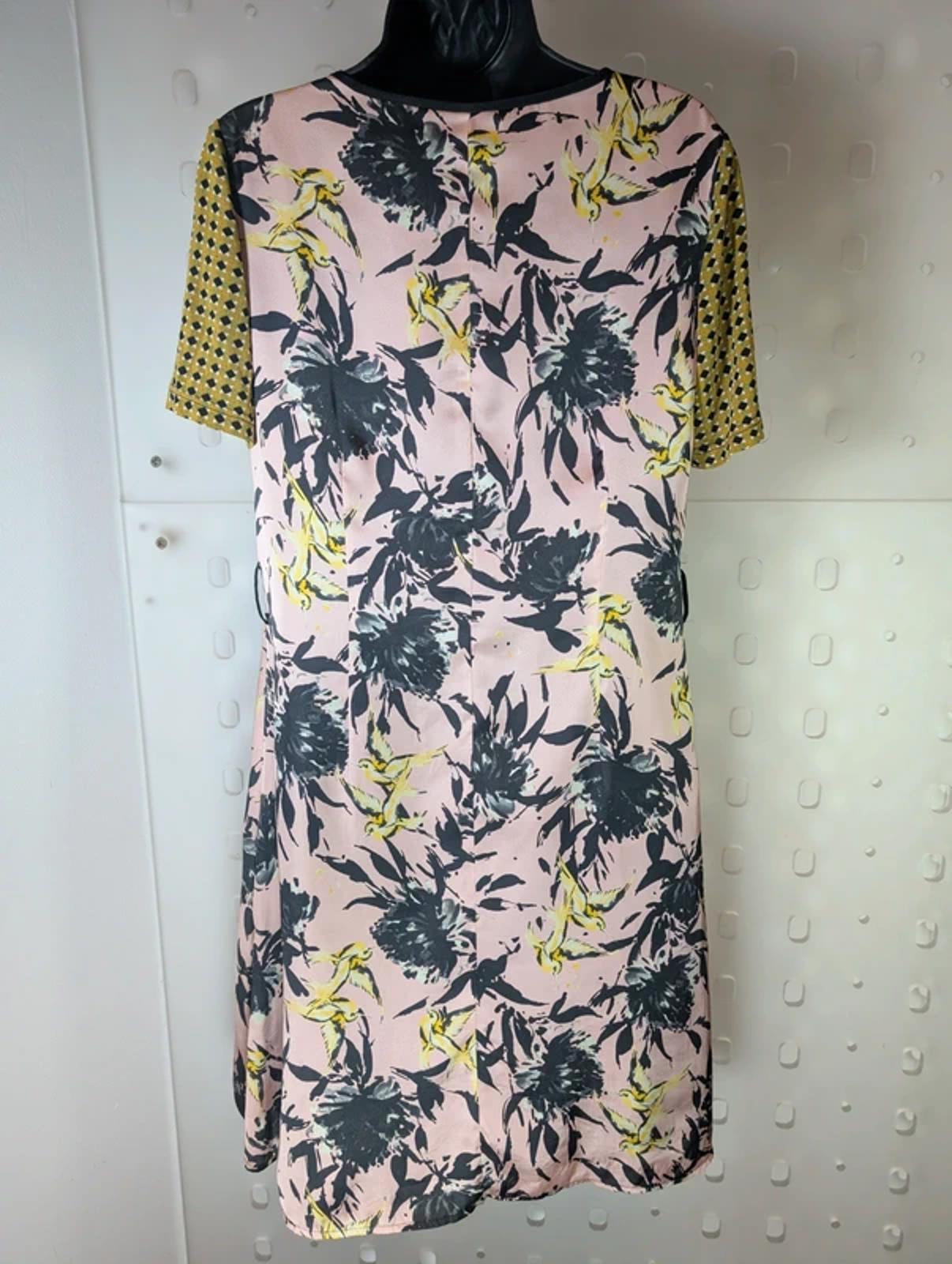 Avoca Anthology Dublin Bird Print Dress Size 2 Contrast Sleeve Artsy Floral