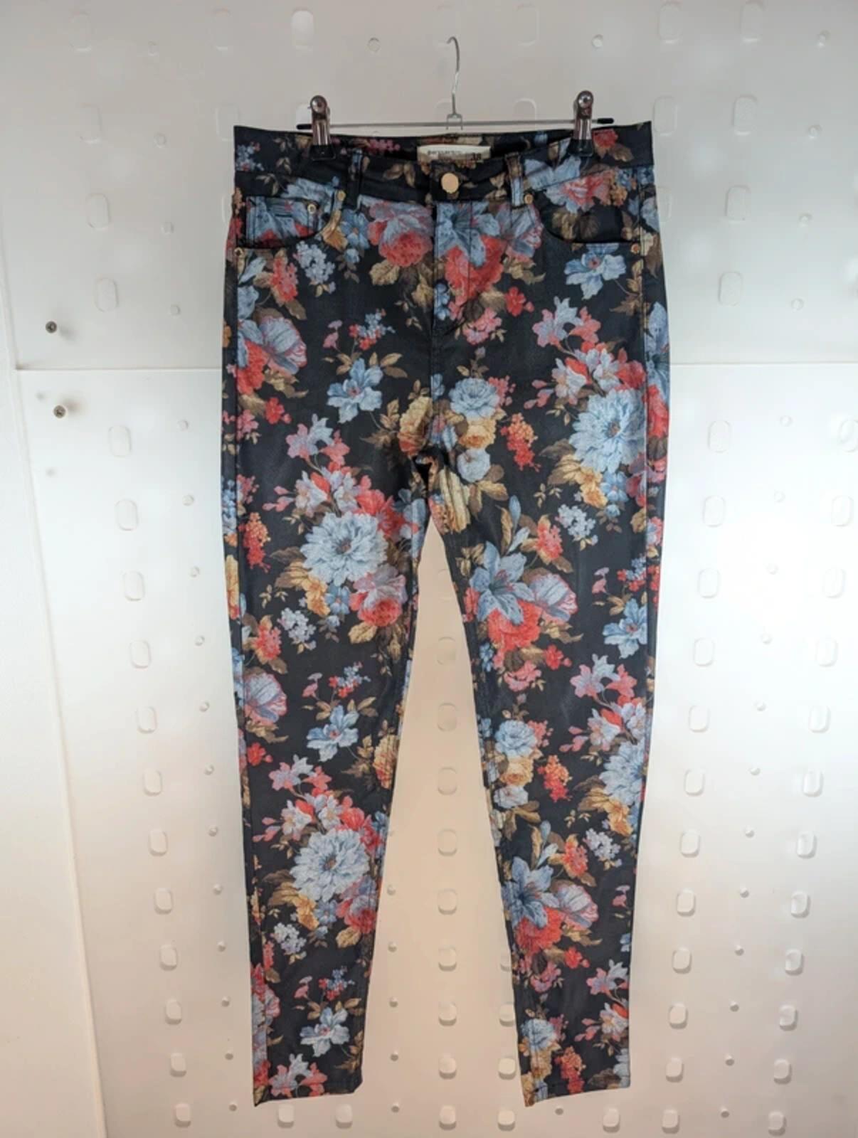 Dark Floral Jeans – High Waist Straight Leg – Statement Print – UK 10