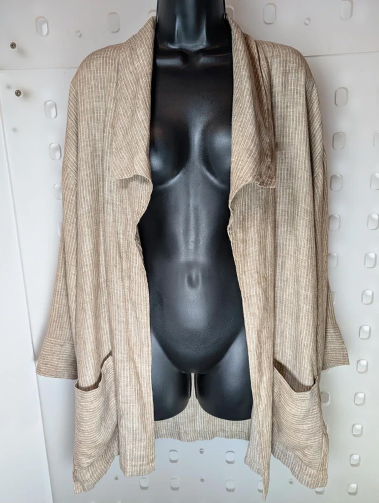 Desert Rose Linen Kimono Jacket Biscuit Pinstripe (Free Size)