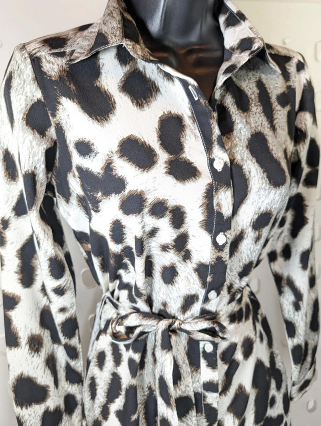 Dancing Leopard Leopard Print Shirt Dress with Belt – XS