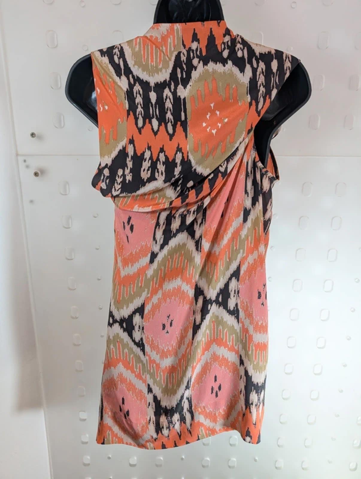 AllSaints Audrina Silk Top Asymmetric Drape Coral Black UK6