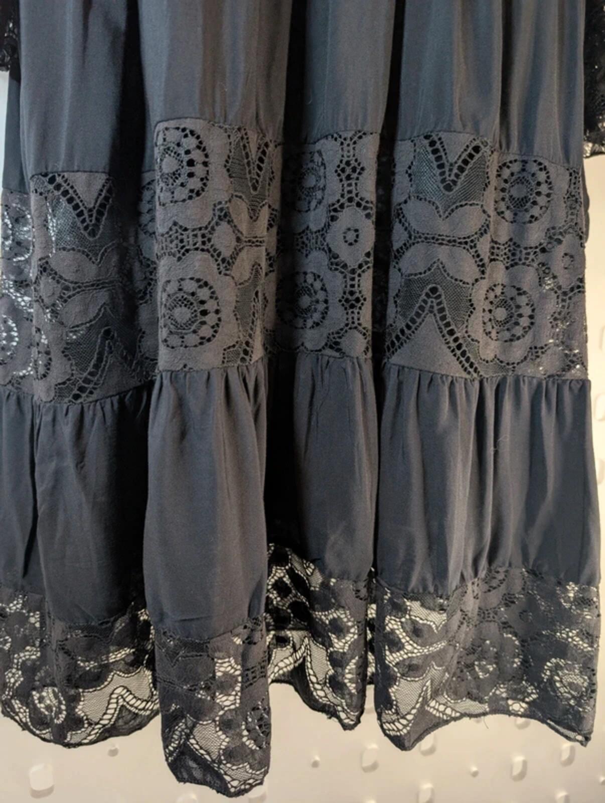 Black Lace Dress – Flared Sleeves V Neck – Sheer Detail – Gothic Summer One Size