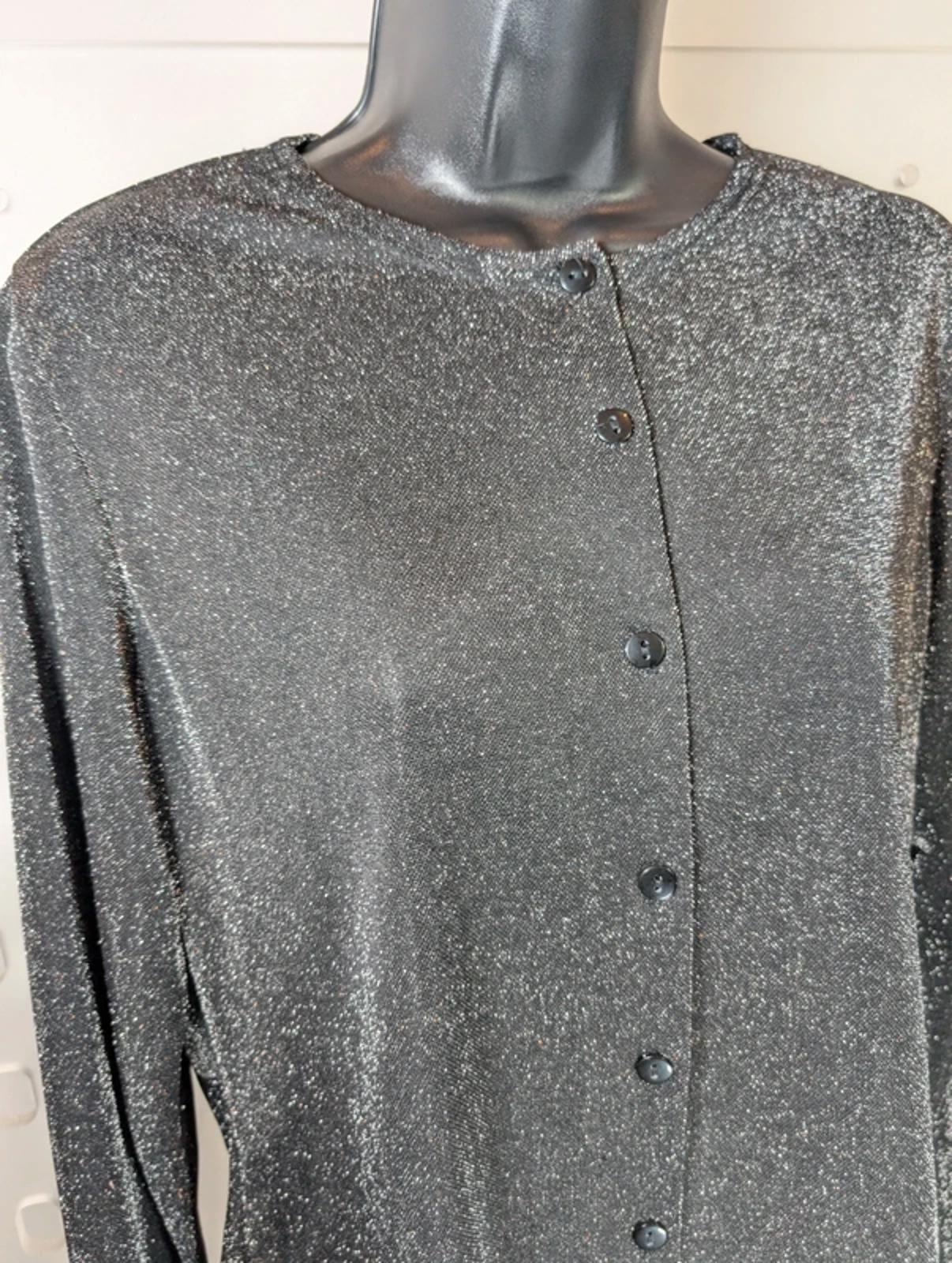 90s Vintage New Look Grey Sparkle Cardigan – Y2K Party Button Through UK12