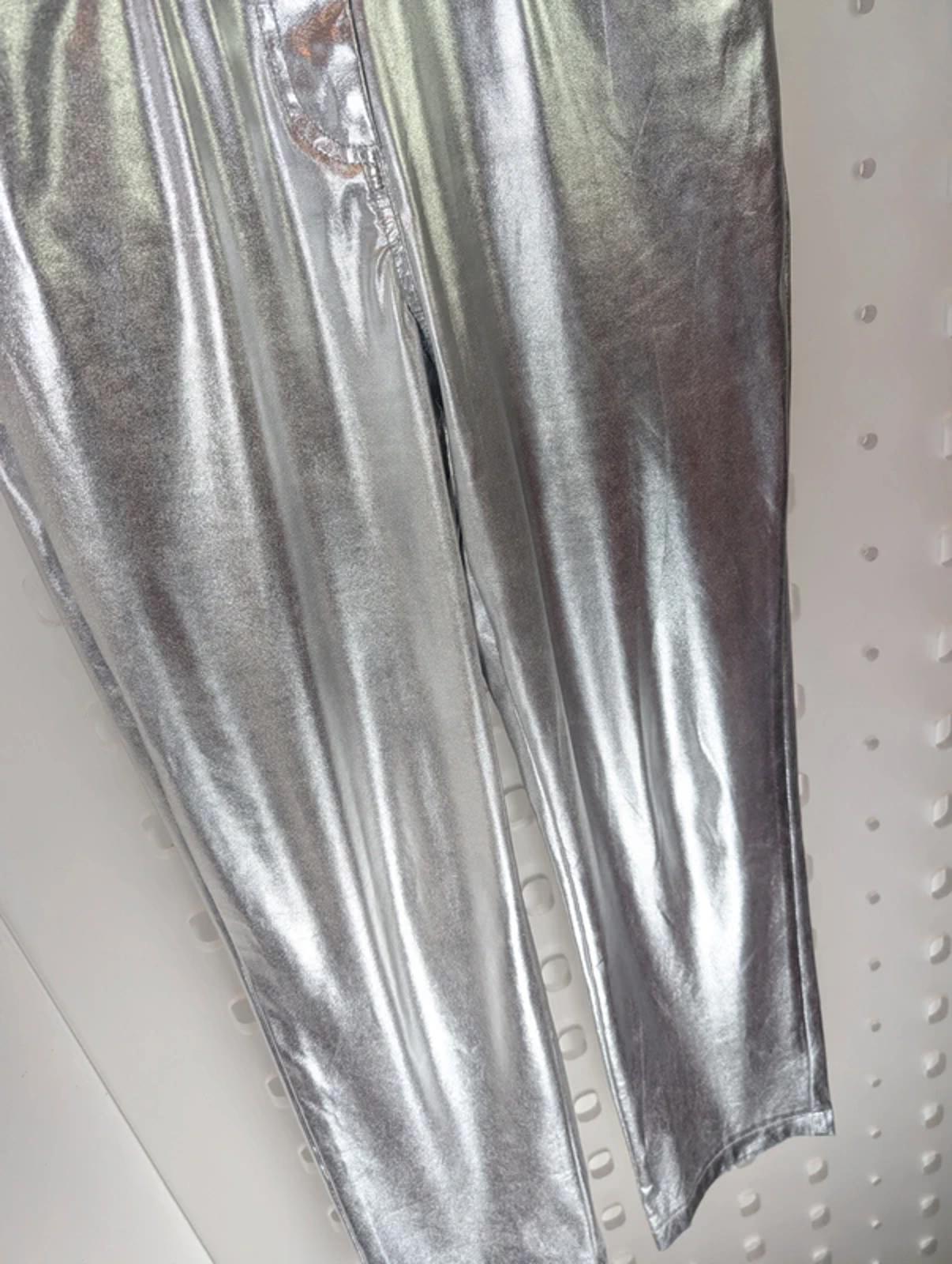 Amylynn Metallic Silver Straight Leg Trousers XS Statement