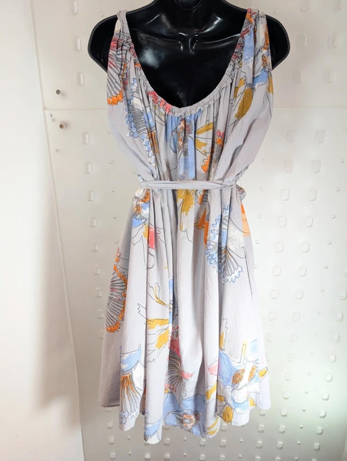 Bruuns Bazaar Copenhagen Cotton Silk Dress Tie Waist Pockets UK12