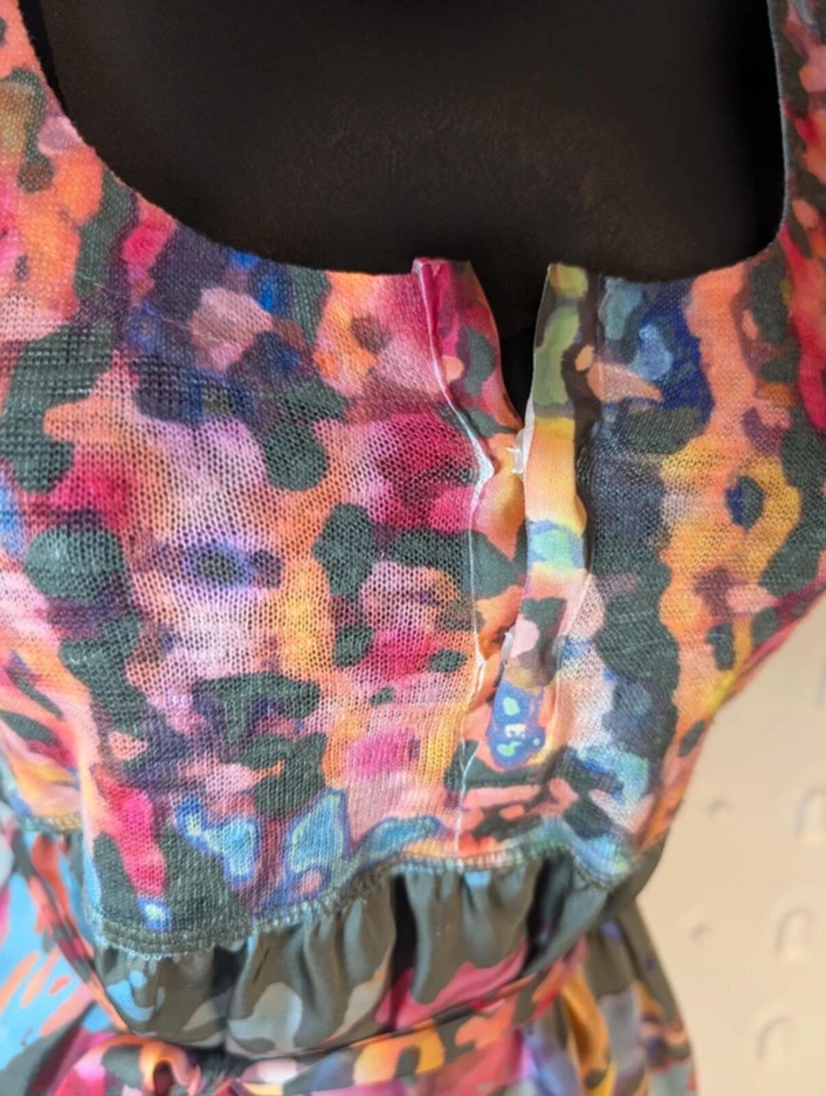 Adolfo Domínguez Tie Waist Top – Satin & Knit Rainbow Camo – XS