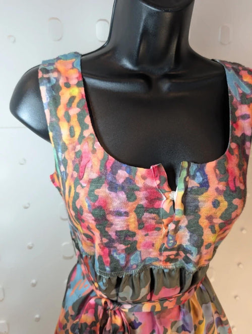 Adolfo Domínguez Tie Waist Top – Satin & Knit Rainbow Camo – XS