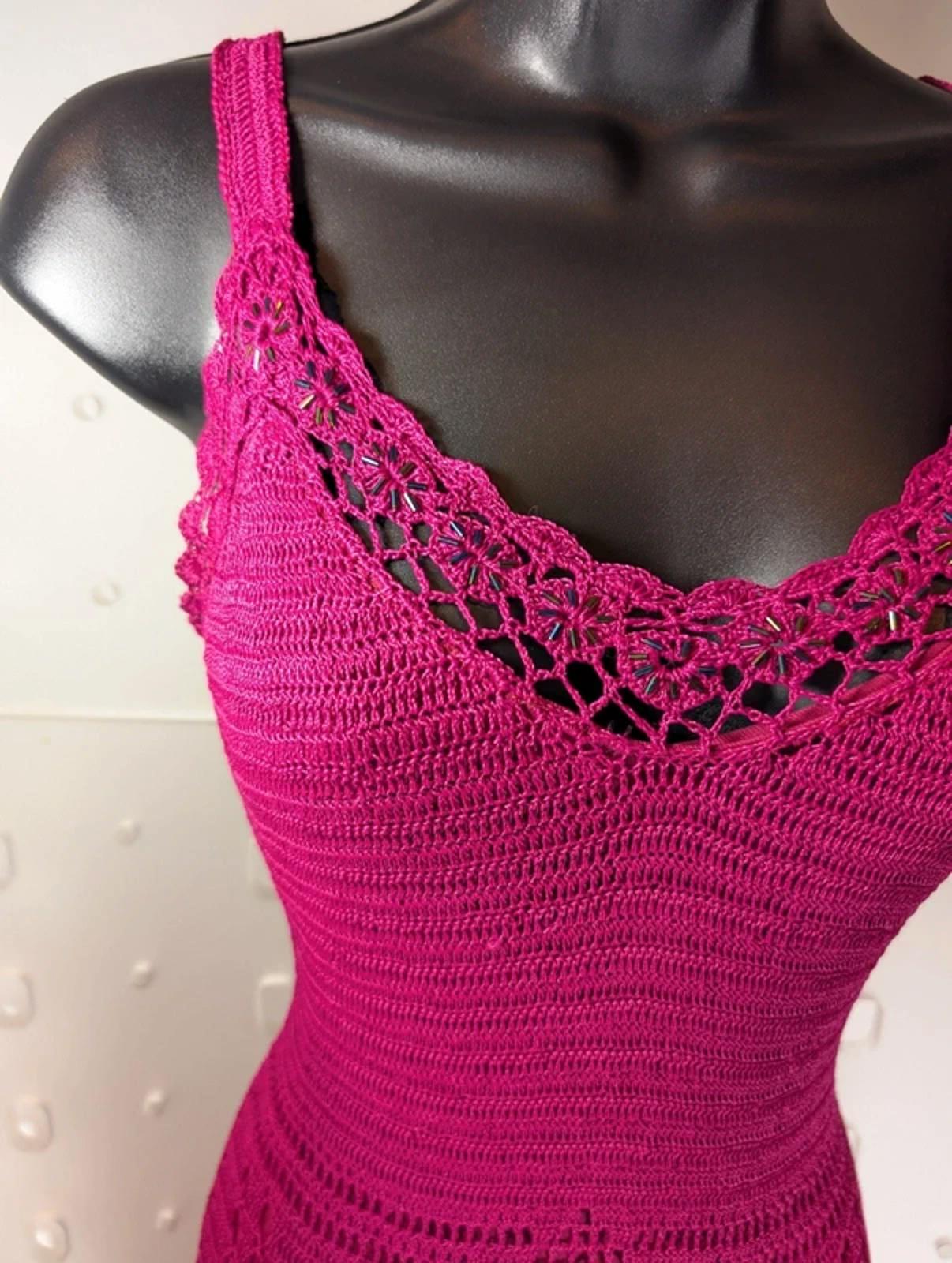 Amaranto Crochet Midi Dress Fuchsia UK 12 NWT – Festival 90s Style