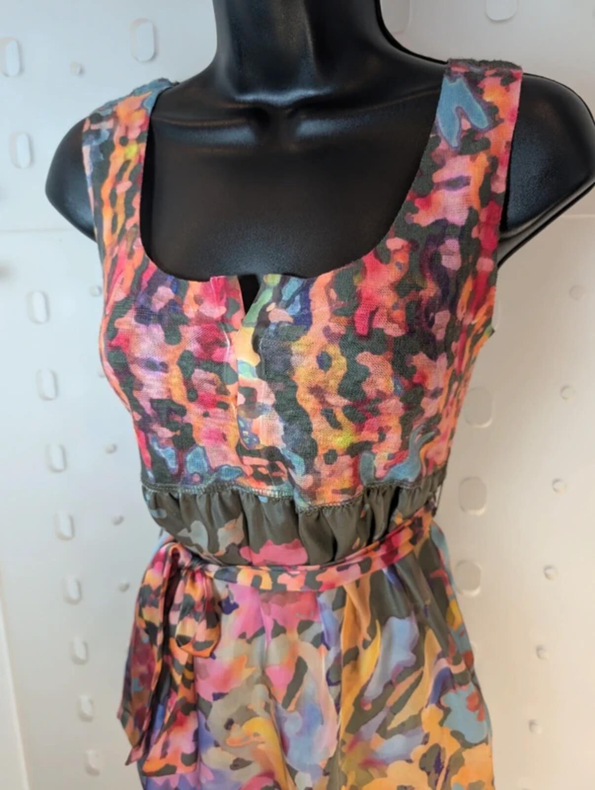 Adolfo Domínguez Tie Waist Top – Satin & Knit Rainbow Camo – XS