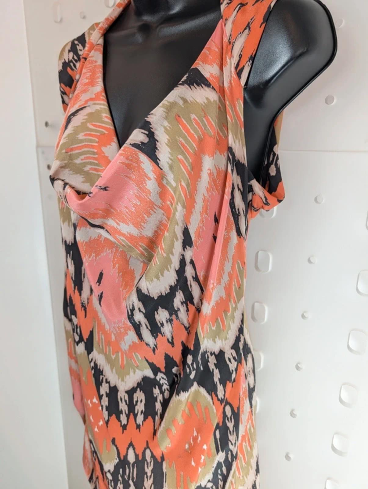 AllSaints Audrina Silk Top Asymmetric Drape Coral Black UK6