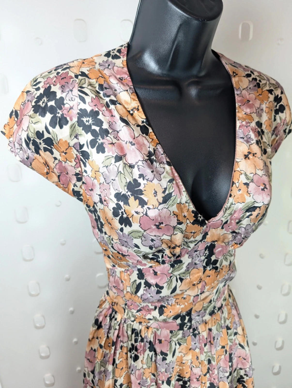 90s handmade floral satin dress – UK 8