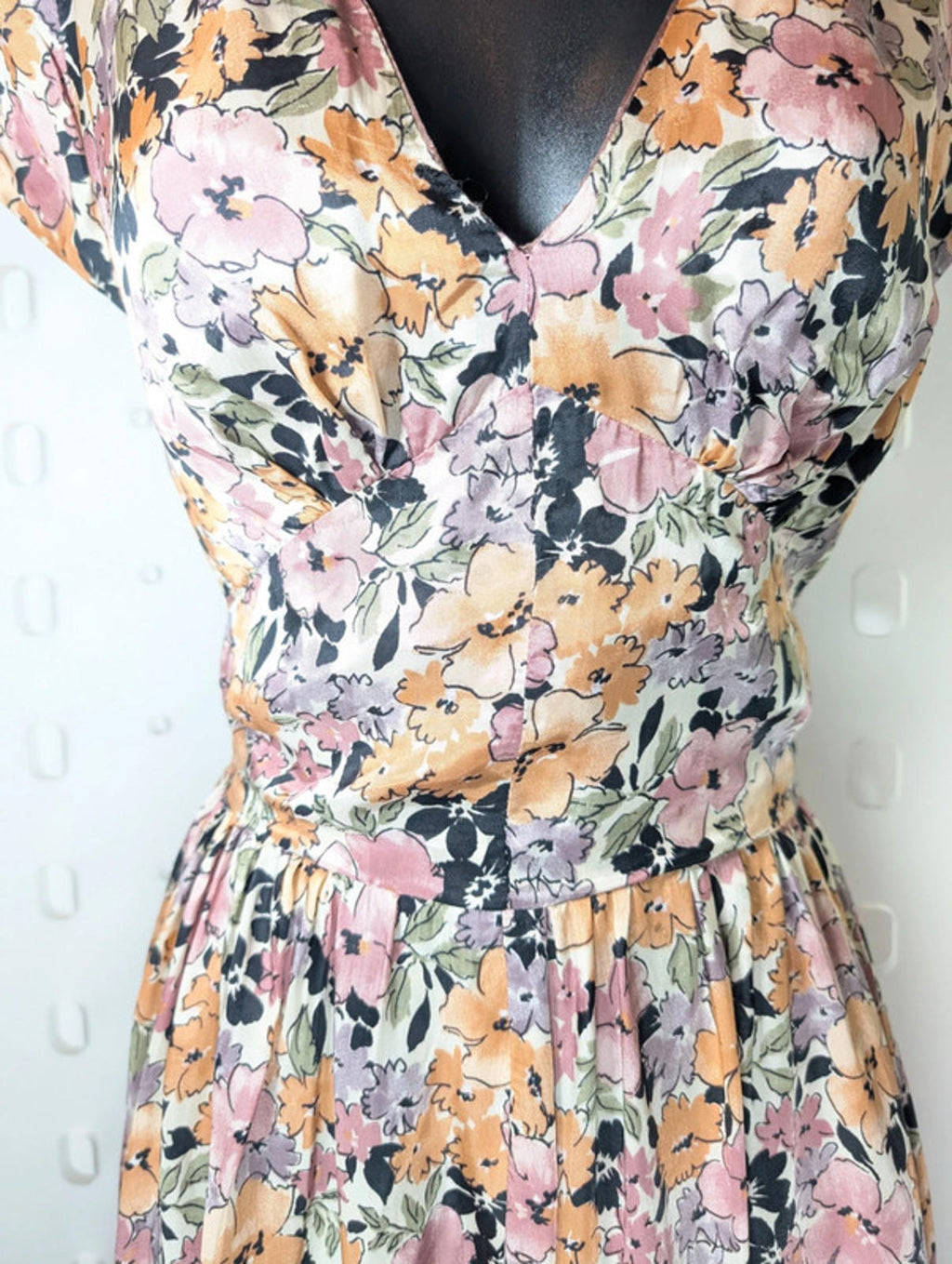 90s handmade floral satin dress – UK 8