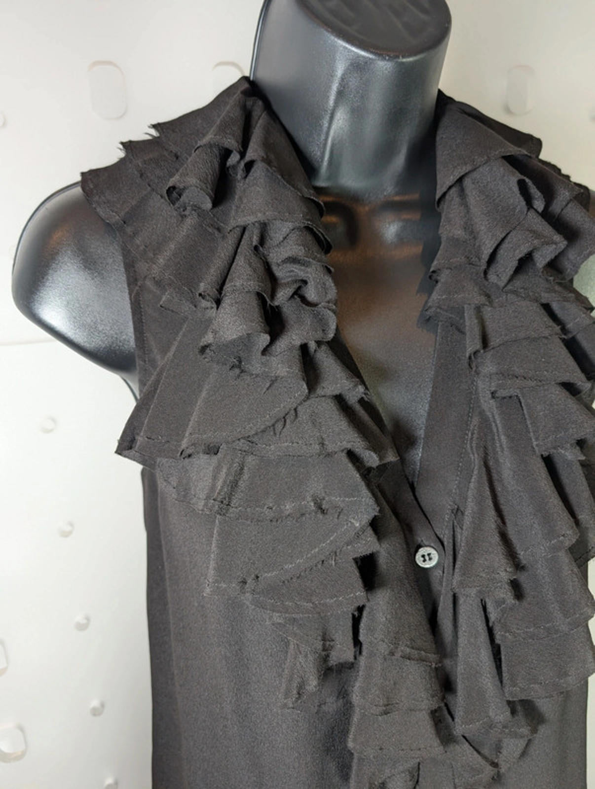 AllSaints Adelita Silk Ruffle Shirt  Black  UK 8  Sleeveless