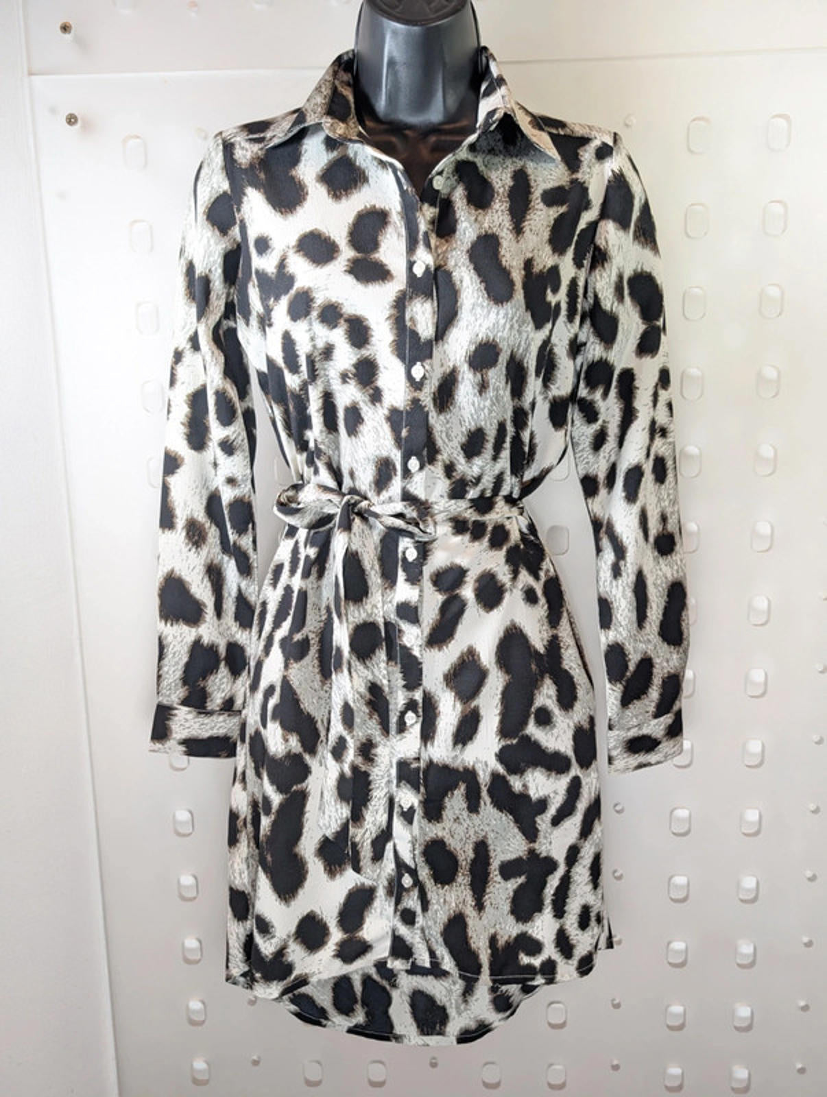 Dancing Leopard Leopard Print Shirt Dress with Belt – XS