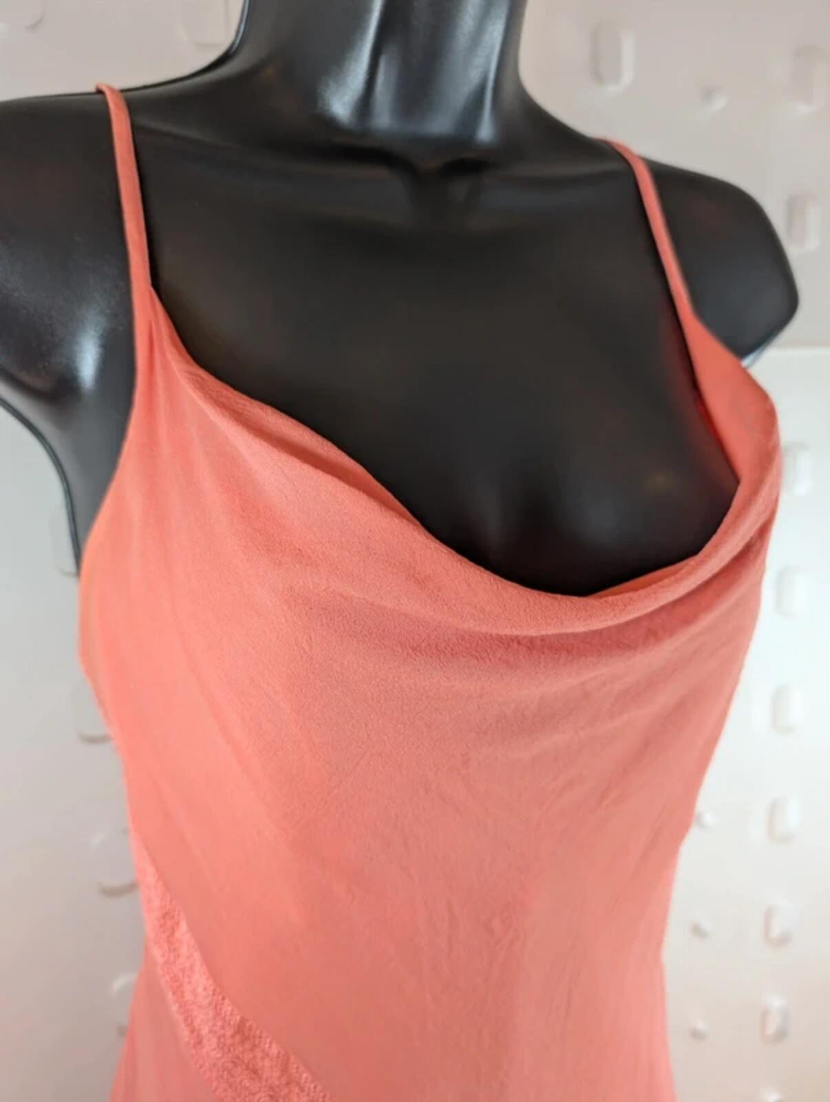 Coral Bias Cut Chiffon Mini Dress – Satin Detail Slip – 90s Style – UK8 / 10