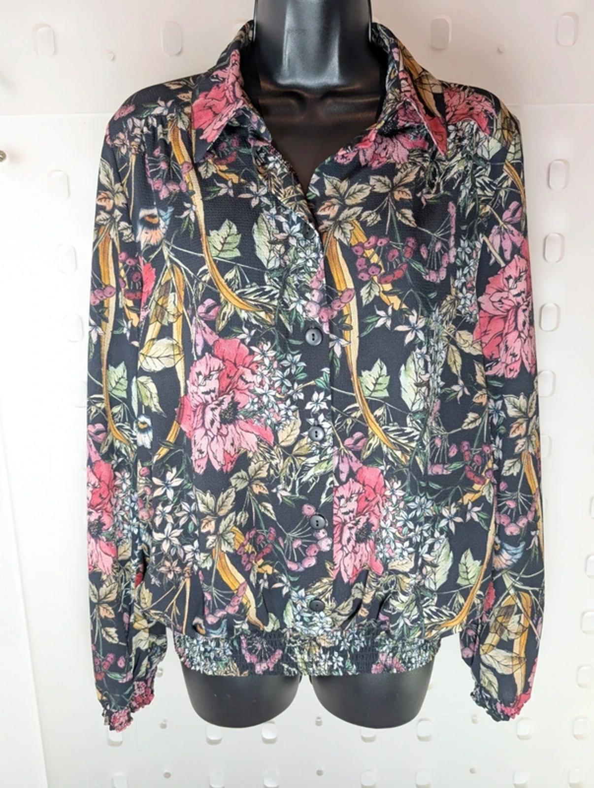 Cotswold Collection Dark Floral Blouse Shirred Hem UK 14