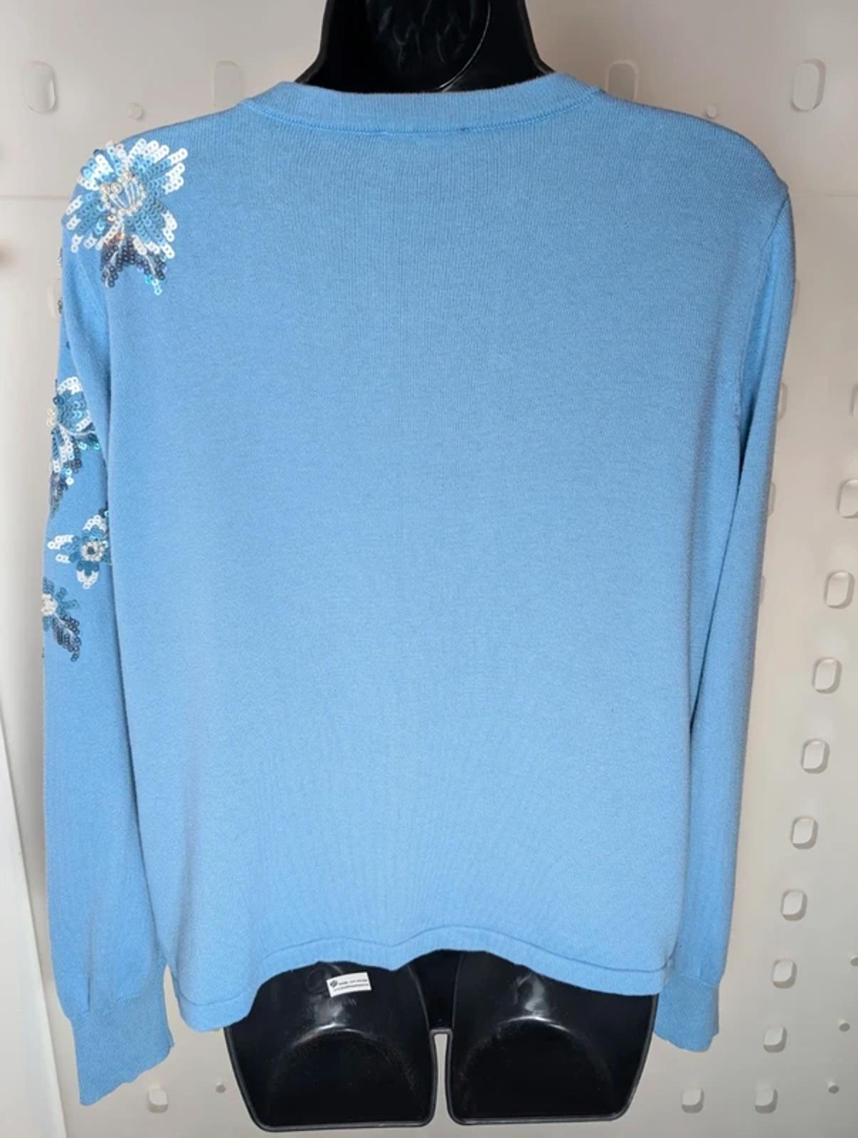 Bob Mackie Wearable Art Embellished Cardigan Size M - Floral Blue Cotton