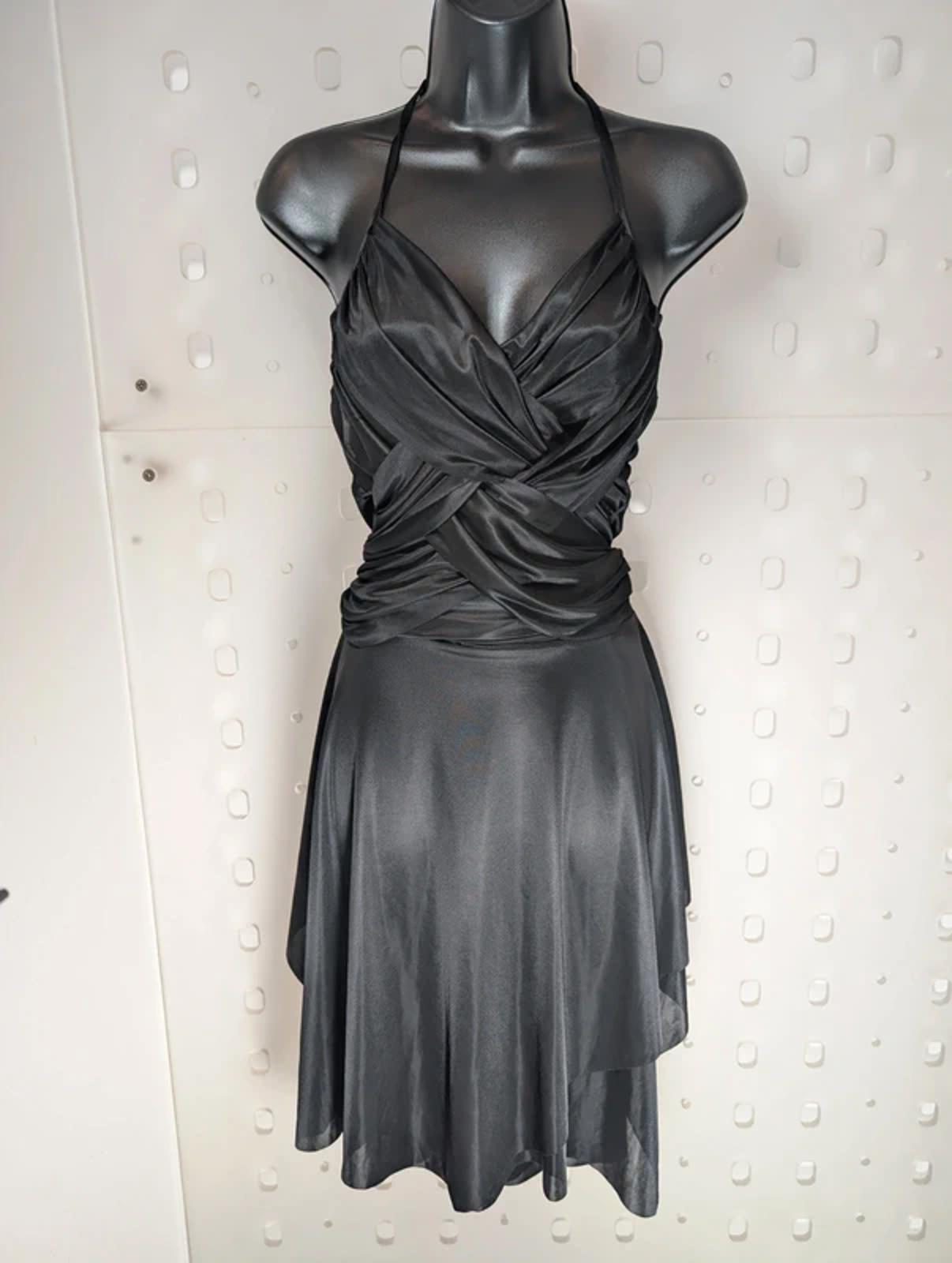 Black Draped Halter Dress M/L – 90s Style Hanky Hem