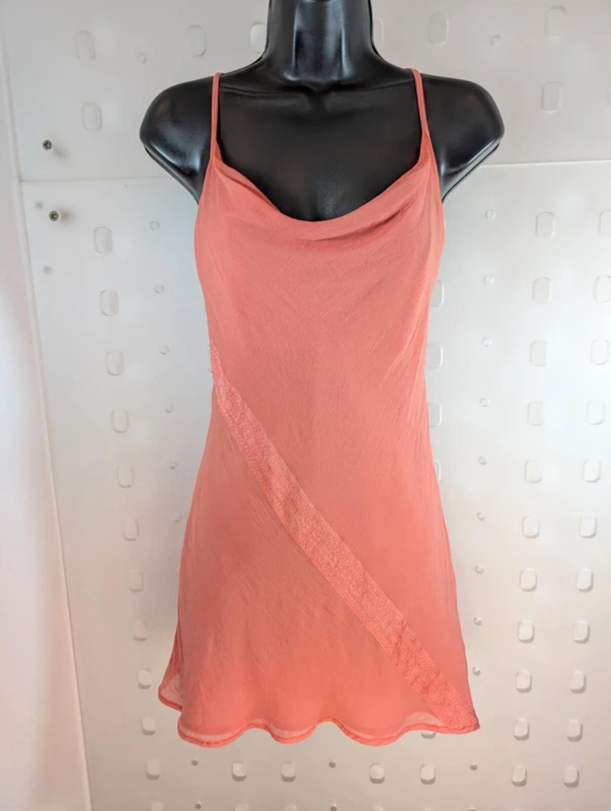 Coral Bias Cut Chiffon Mini Dress – Satin Detail Slip – 90s Style – UK8 / 10