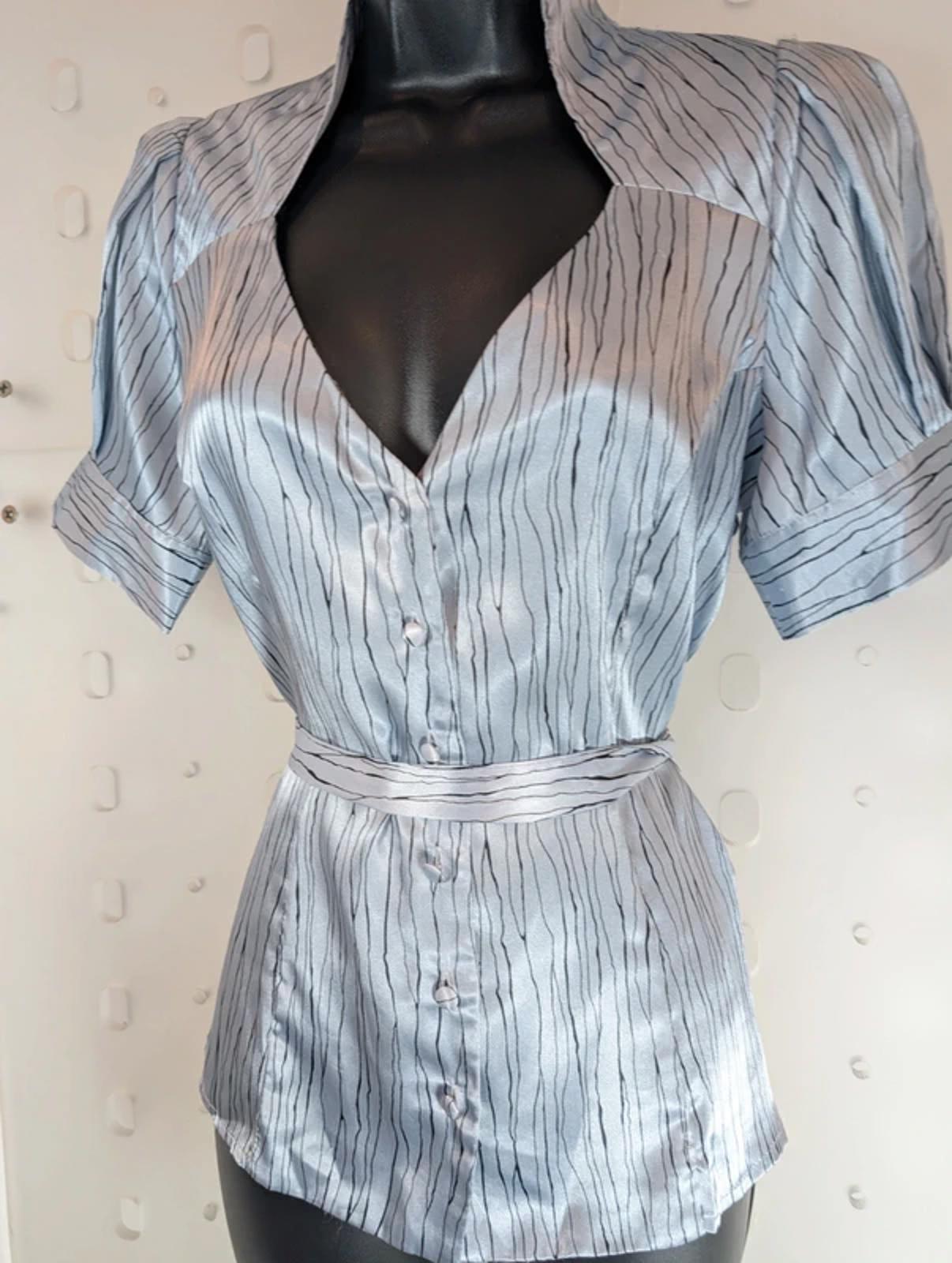 BCBG Max Azria Tie Waist Blouse Soft V Neck Button Front UK6