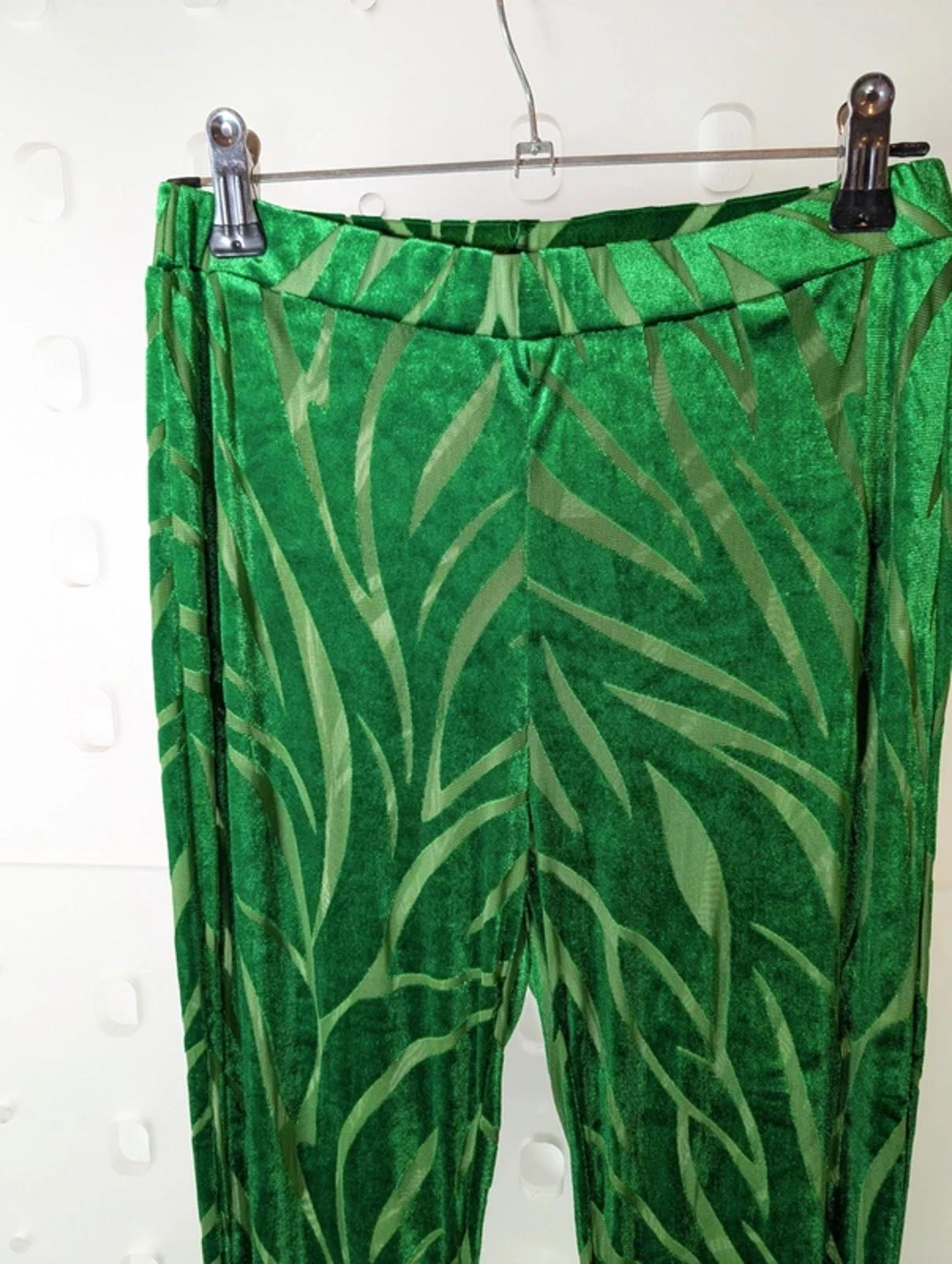 Ajroxx Burnout Sheer Flared Trousers Small BNWT Emerald Green Festival 70s