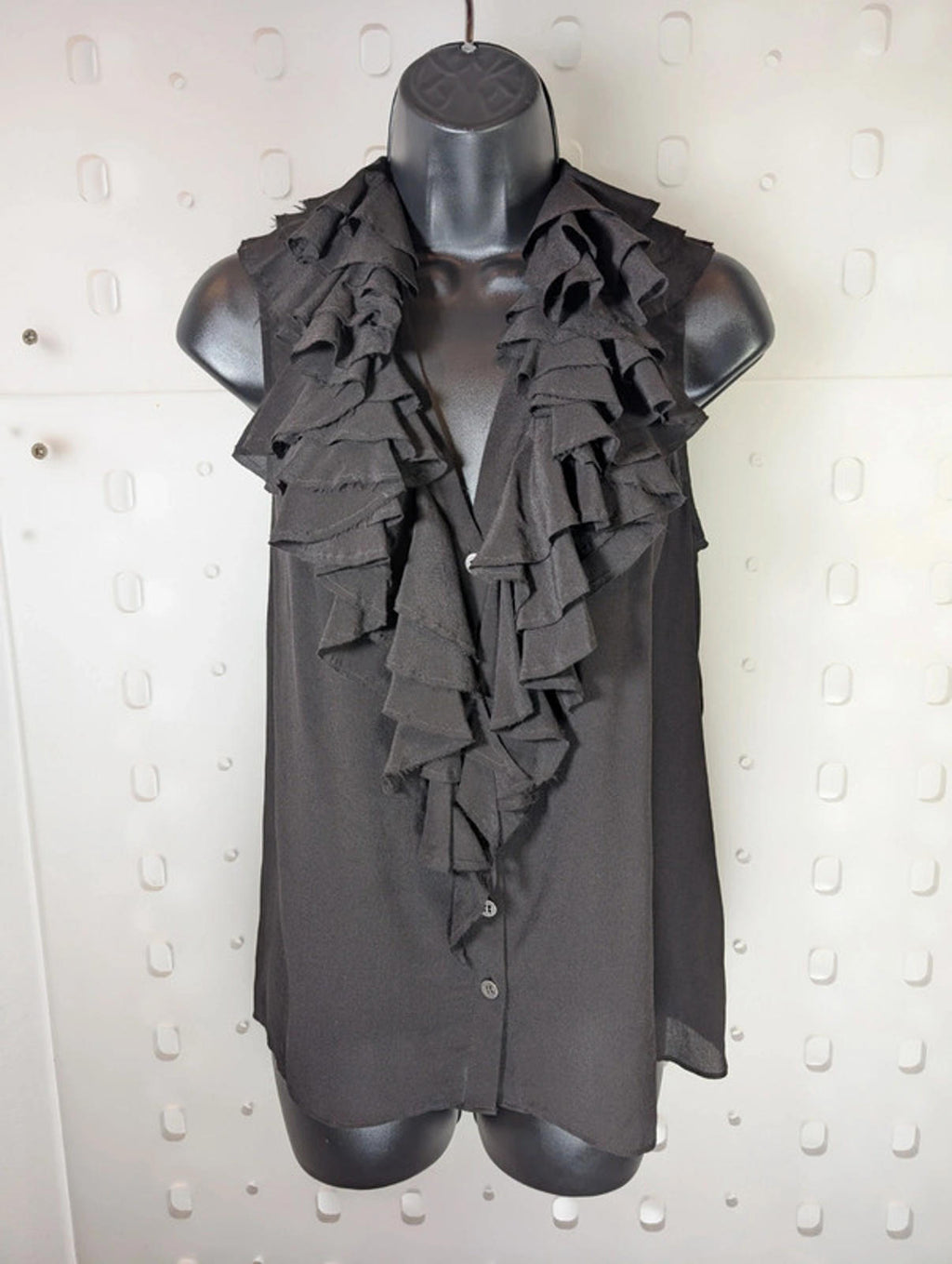 AllSaints Adelita Silk Ruffle Shirt  Black  UK 8  Sleeveless