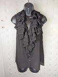 AllSaints Adelita Silk Ruffle Shirt  Black  UK 8  Sleeveless