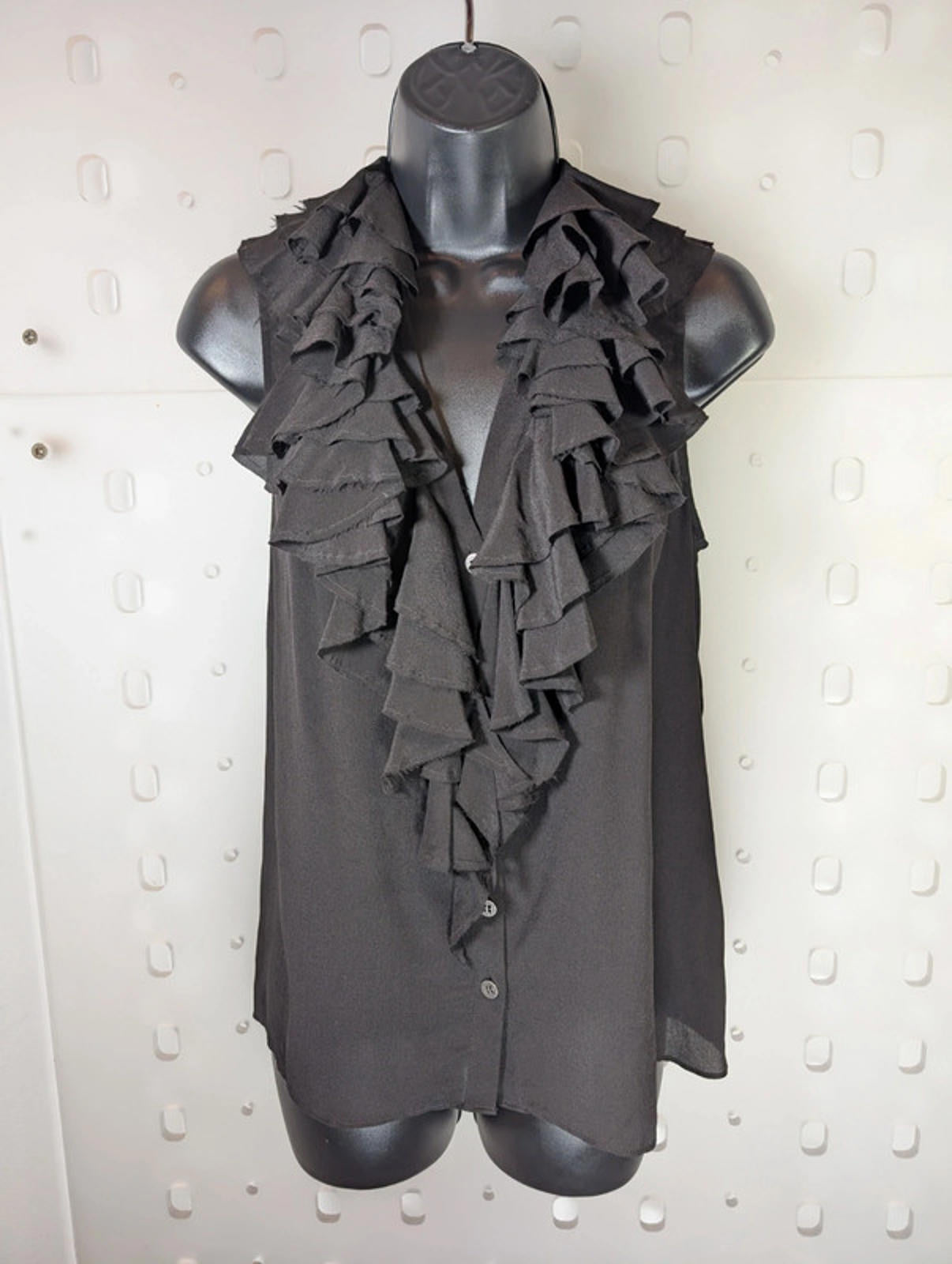 AllSaints Adelita Silk Ruffle Shirt  Black  UK 8  Sleeveless