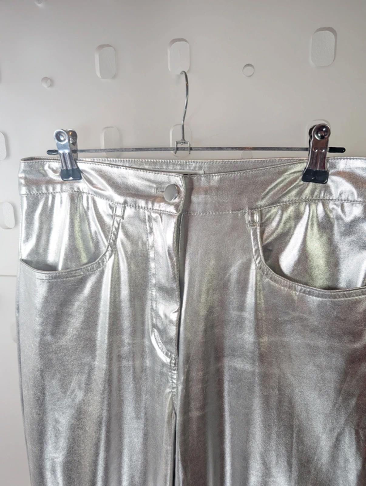 Amylynn Metallic Silver Straight Leg Trousers XS Statement