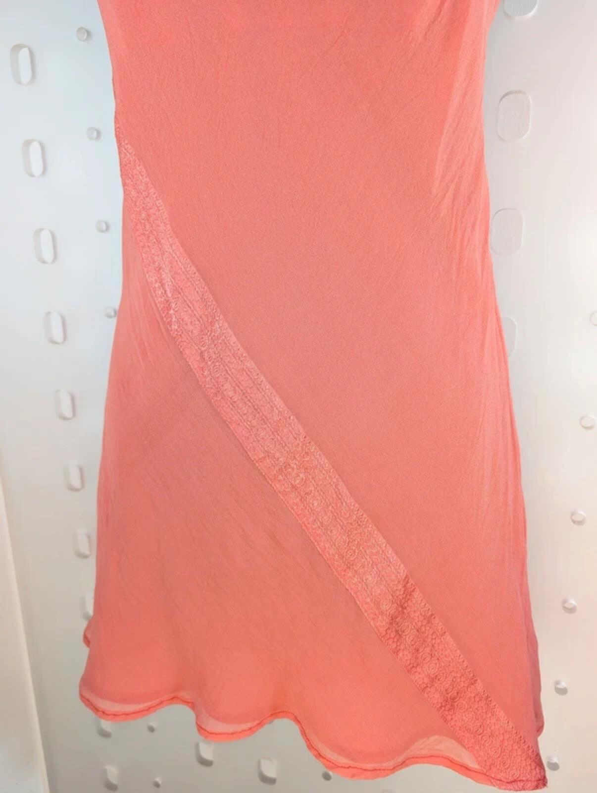 Coral Bias Cut Chiffon Mini Dress – Satin Detail Slip – 90s Style – UK8 / 10