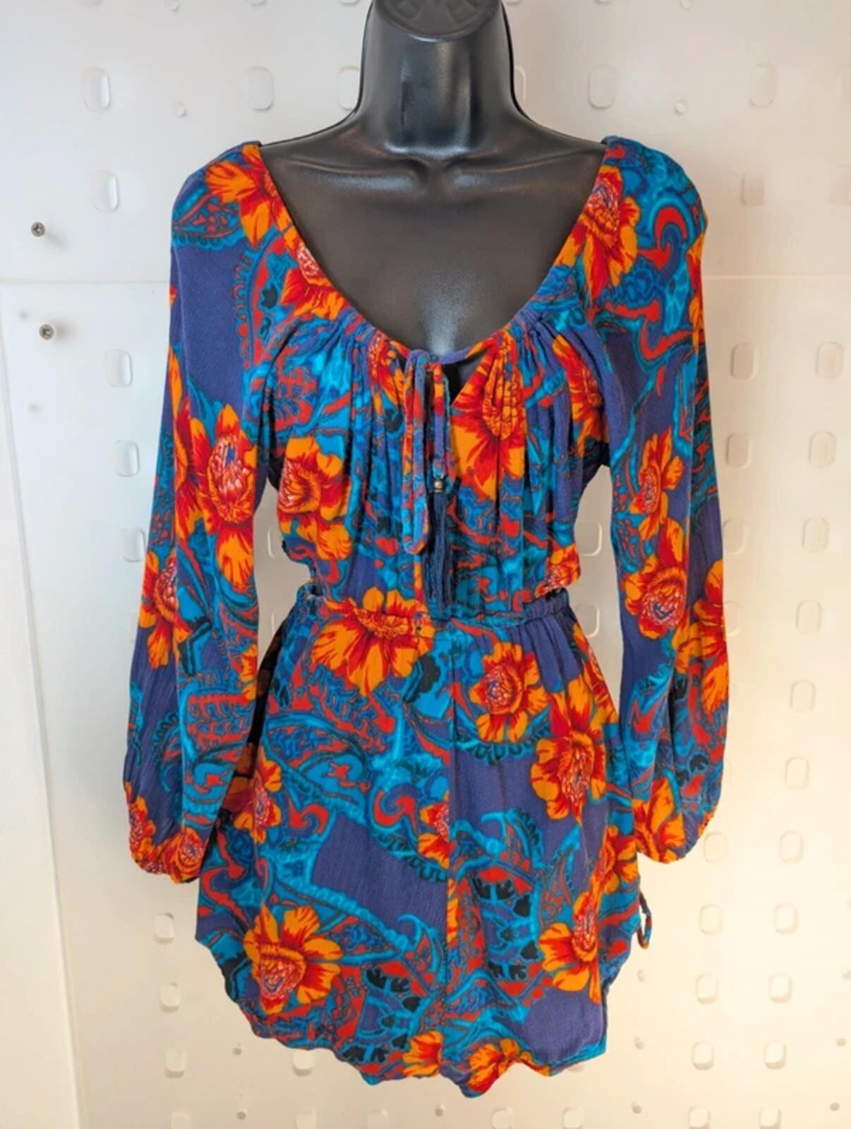 Billabong Boho Playsuit – Cut Out Sides Tassel Tie – Festival Holiday – UK S