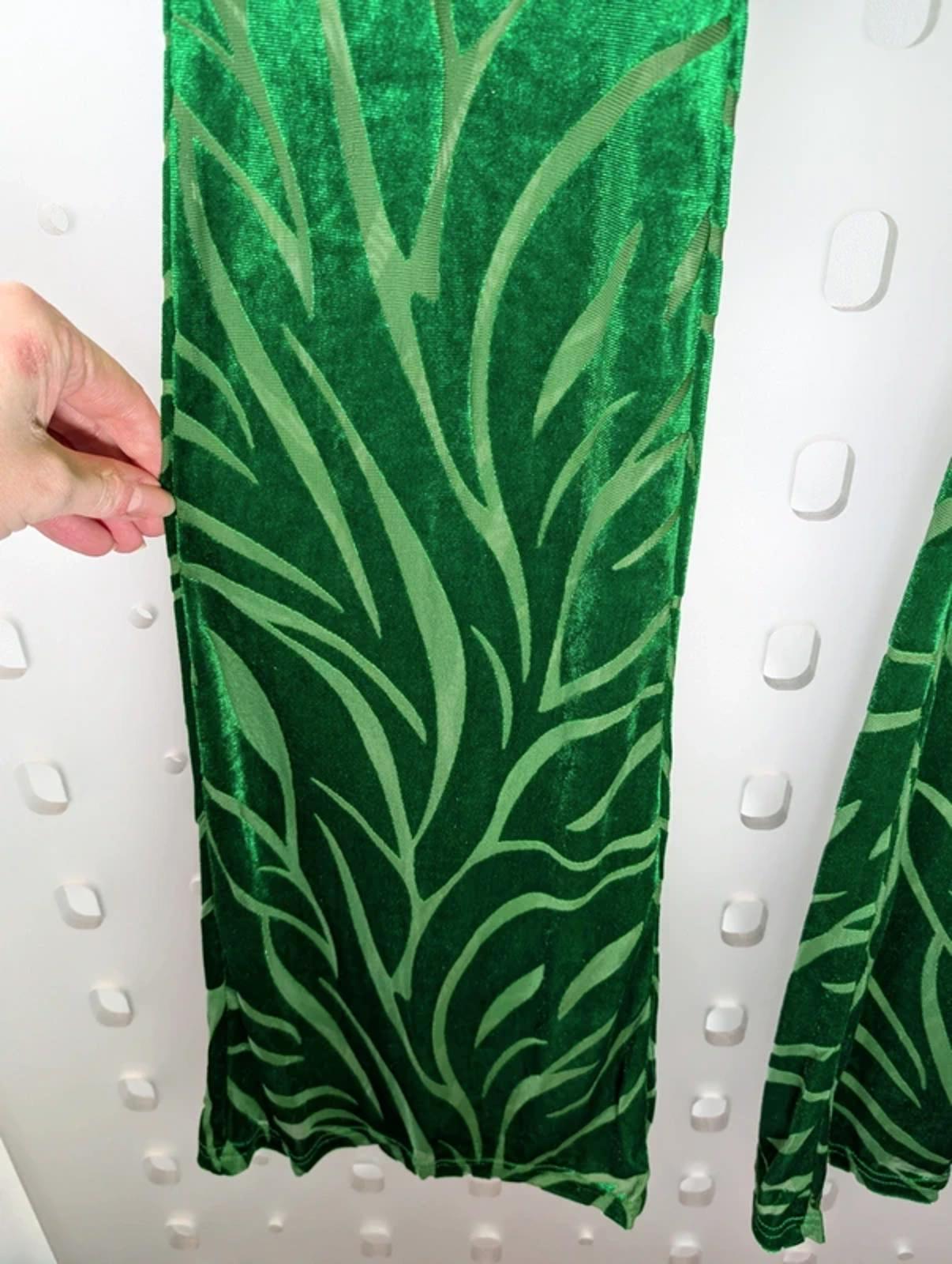 Ajroxx Burnout Sheer Flared Trousers Small BNWT Emerald Green Festival 70s