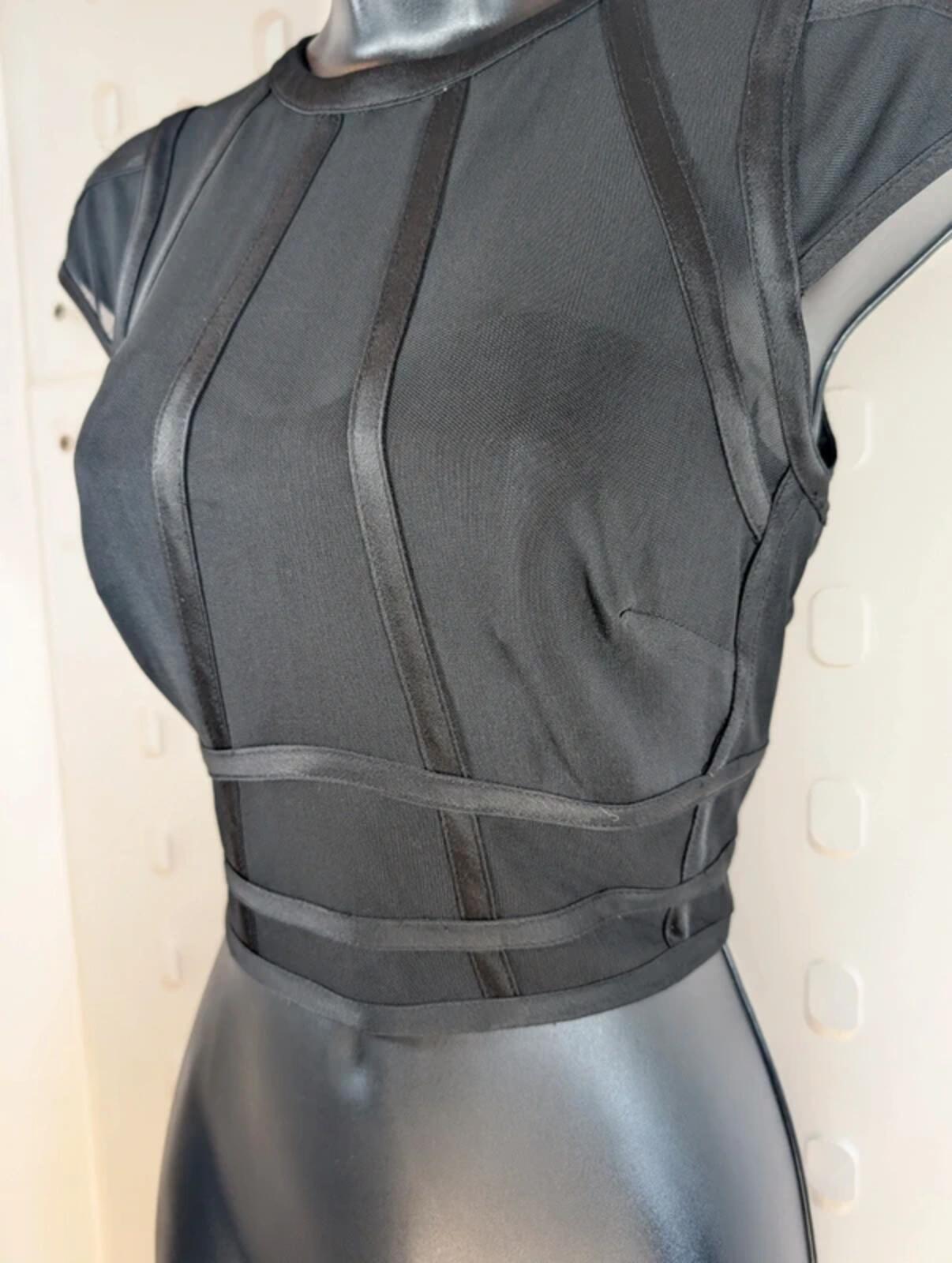 Coast Sheer Mesh Corset Style Crop Top – Black – UK 8