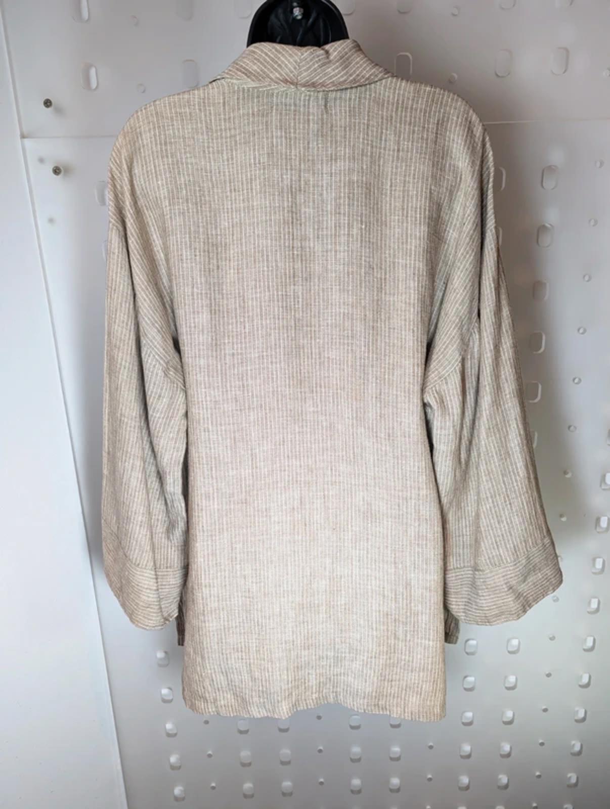 Desert Rose Linen Kimono Jacket Biscuit Pinstripe (Free Size)