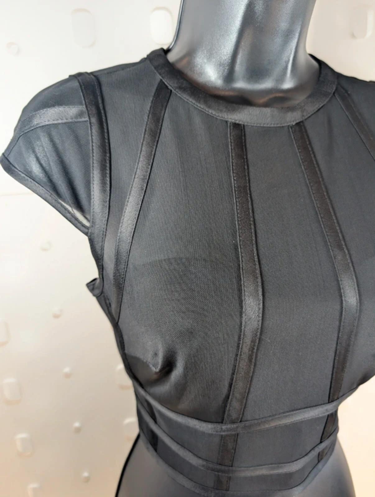 Coast Sheer Mesh Corset Style Crop Top – Black – UK 8