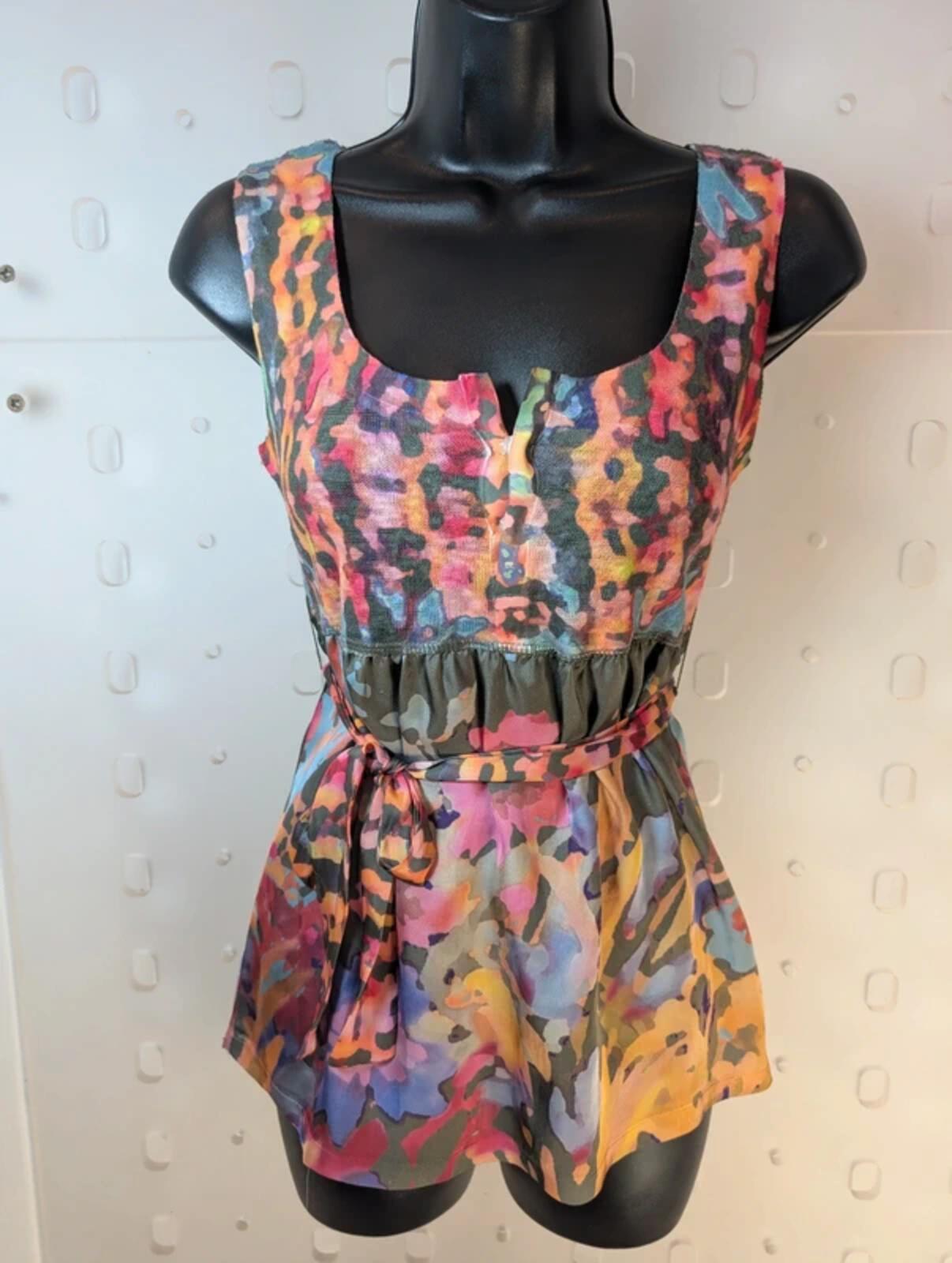 Adolfo Domínguez Tie Waist Top – Satin & Knit Rainbow Camo – XS