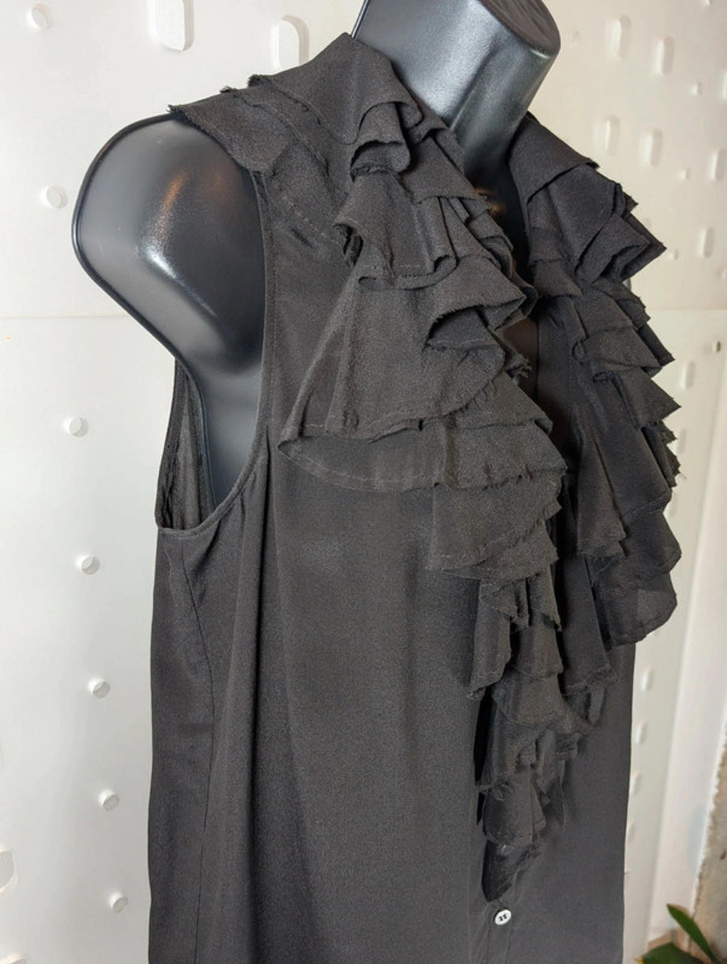 AllSaints Adelita Silk Ruffle Shirt  Black  UK 8  Sleeveless