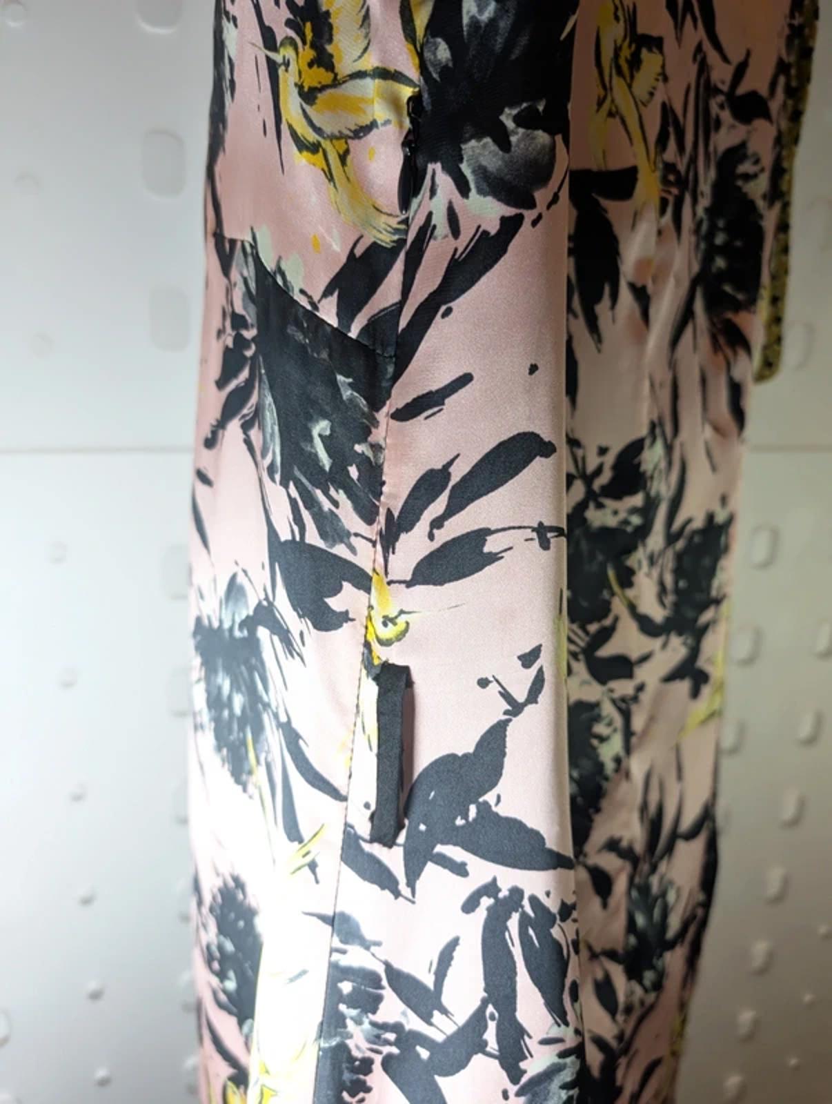 Avoca Anthology Dublin Bird Print Dress Size 2 Contrast Sleeve Artsy Floral