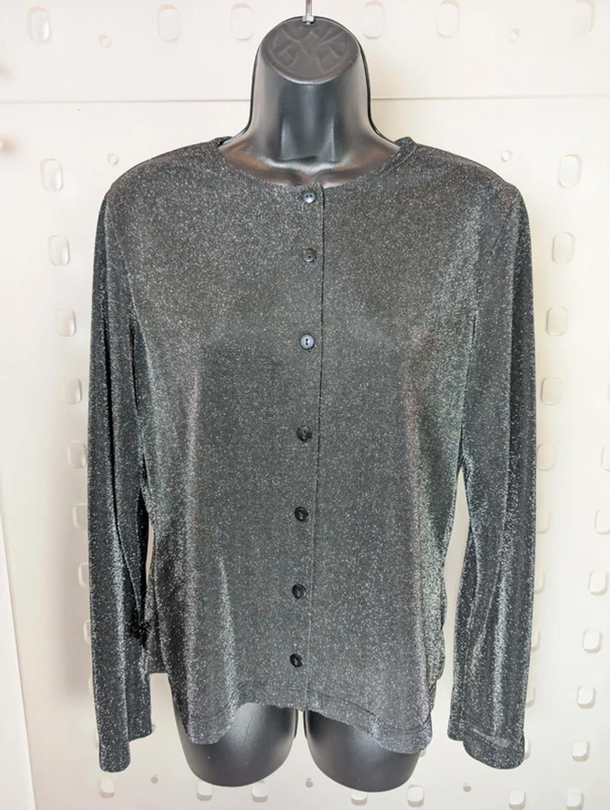 90s Vintage New Look Grey Sparkle Cardigan – Y2K Party Button Through UK12