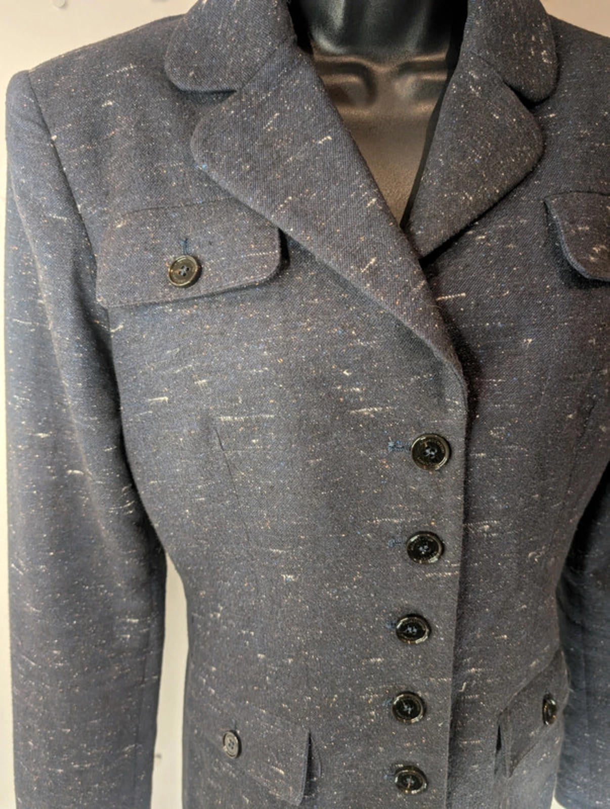 Aquascutum London navy wool blend blazer UK 12 tailored classic jacket