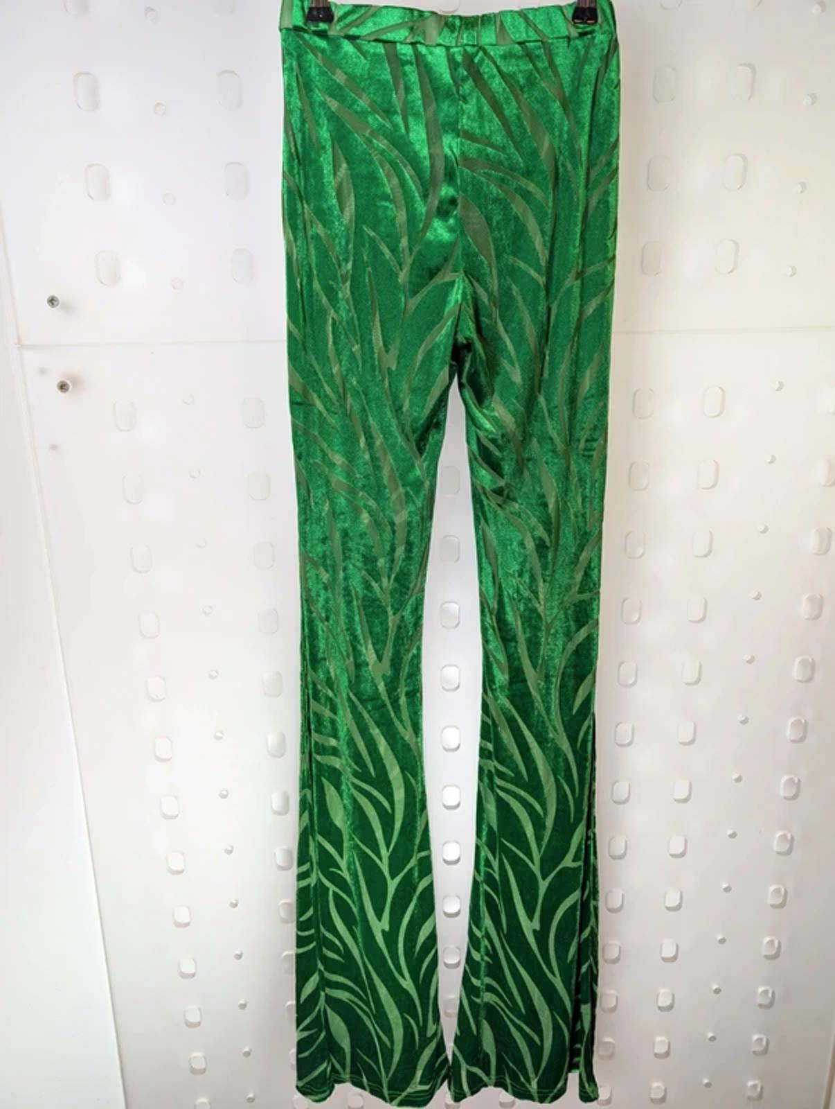 Ajroxx Burnout Sheer Flared Trousers Small BNWT Emerald Green Festival 70s