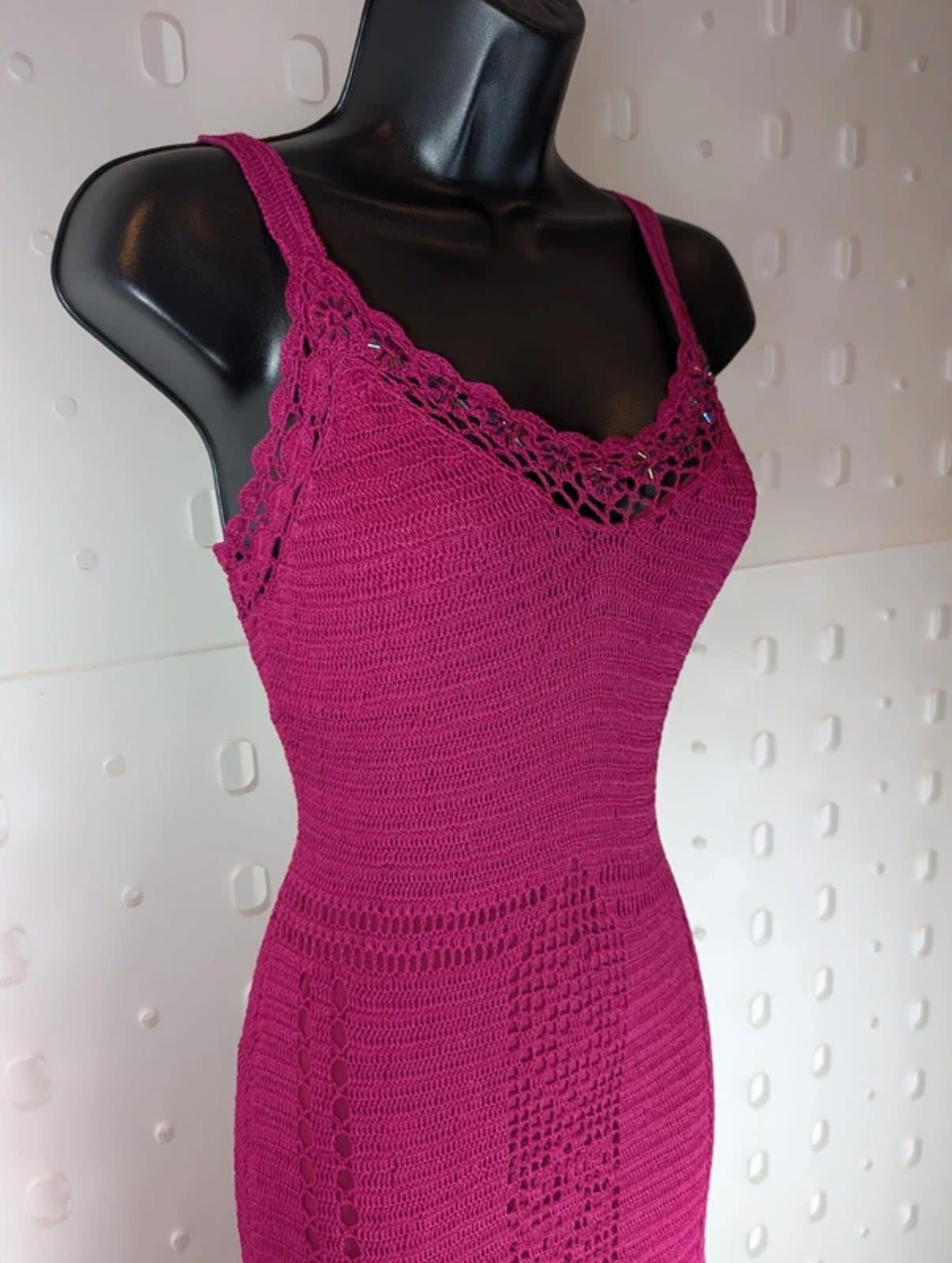 Amaranto Crochet Midi Dress Fuchsia UK 12 NWT – Festival 90s Style