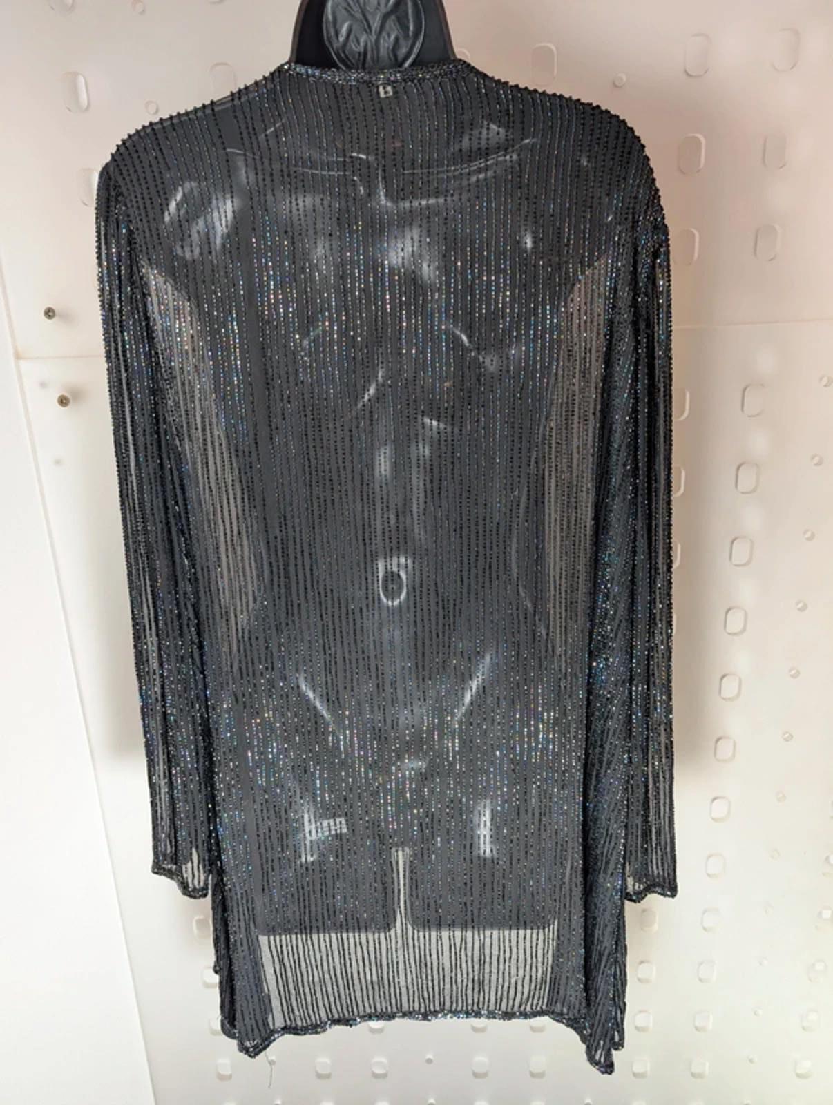 AS by Ronald Joyce Black Beaded Silk Cardigan Sheer Evening Layer M