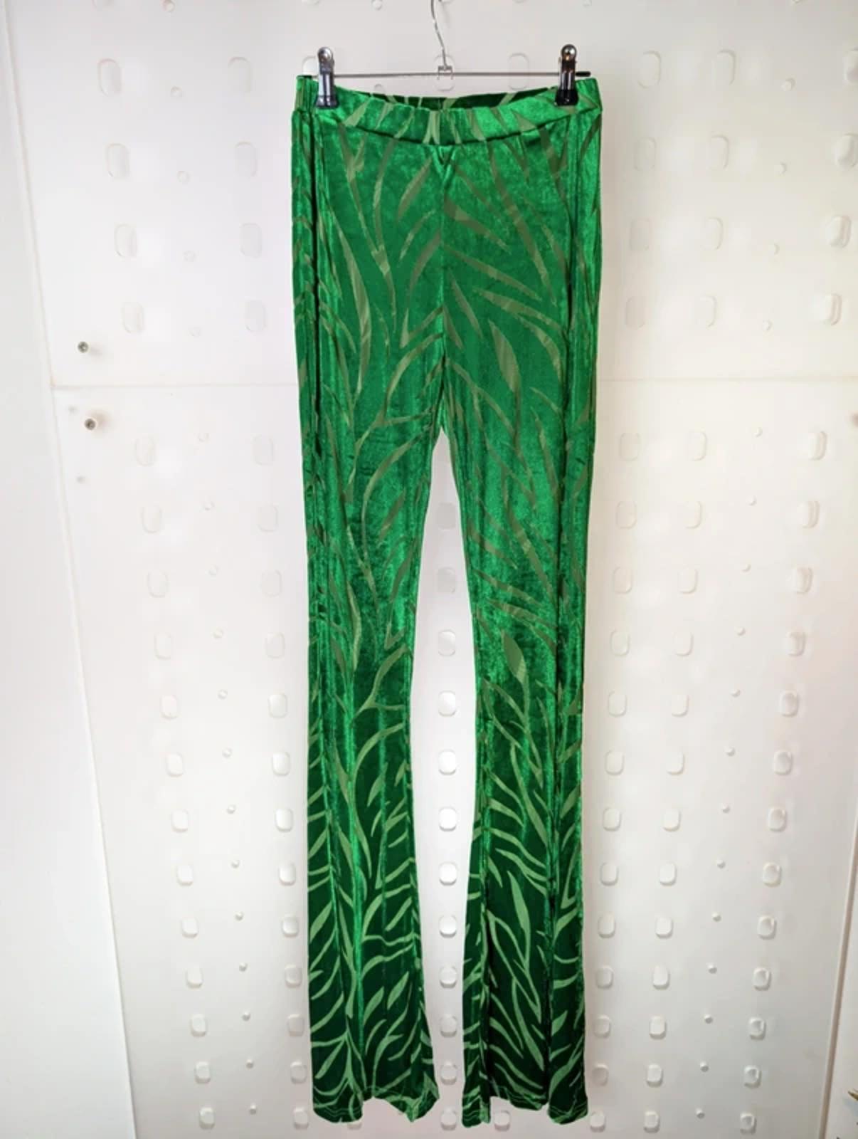 Ajroxx Burnout Sheer Flared Trousers Small BNWT Emerald Green Festival 70s