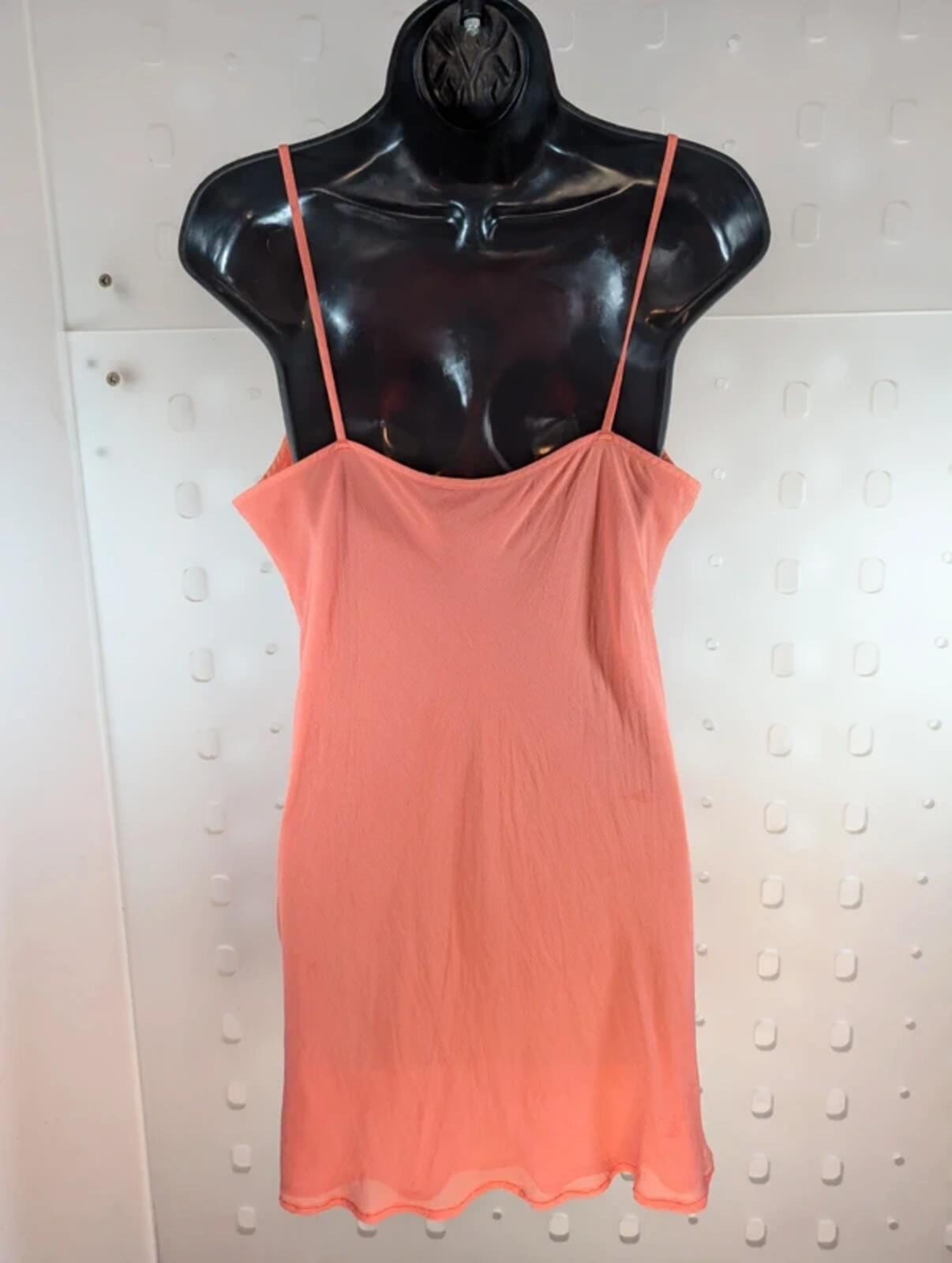 Coral Bias Cut Chiffon Mini Dress – Satin Detail Slip – 90s Style – UK8 / 10