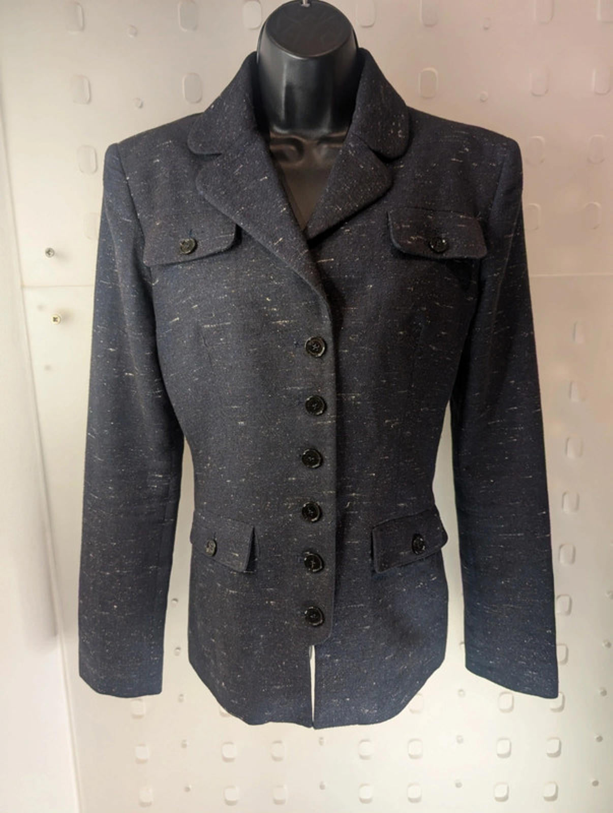 Aquascutum London navy wool blend blazer UK 12 tailored classic jacket