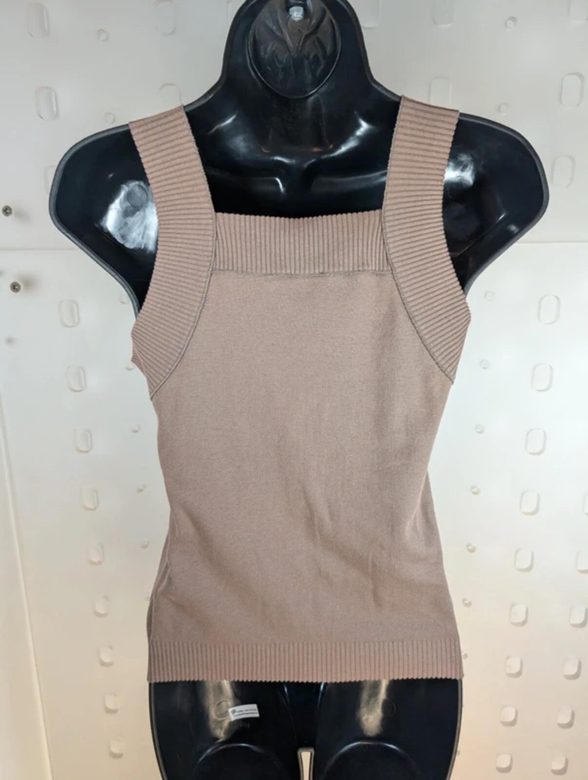 Hobbs Ribbed Racer Vest Top – Taupe Cotton – UK 12