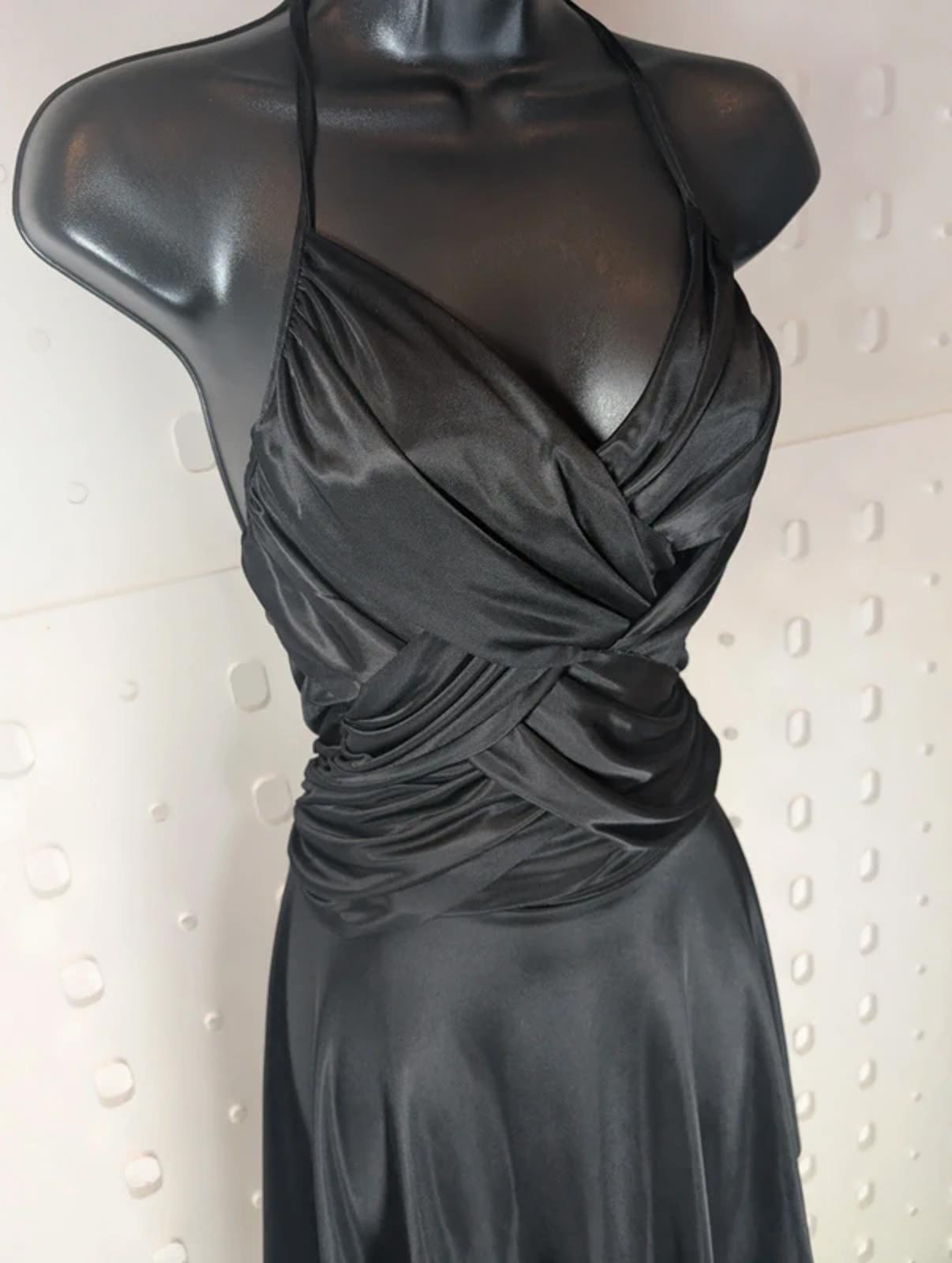 Black Draped Halter Dress M/L – 90s Style Hanky Hem