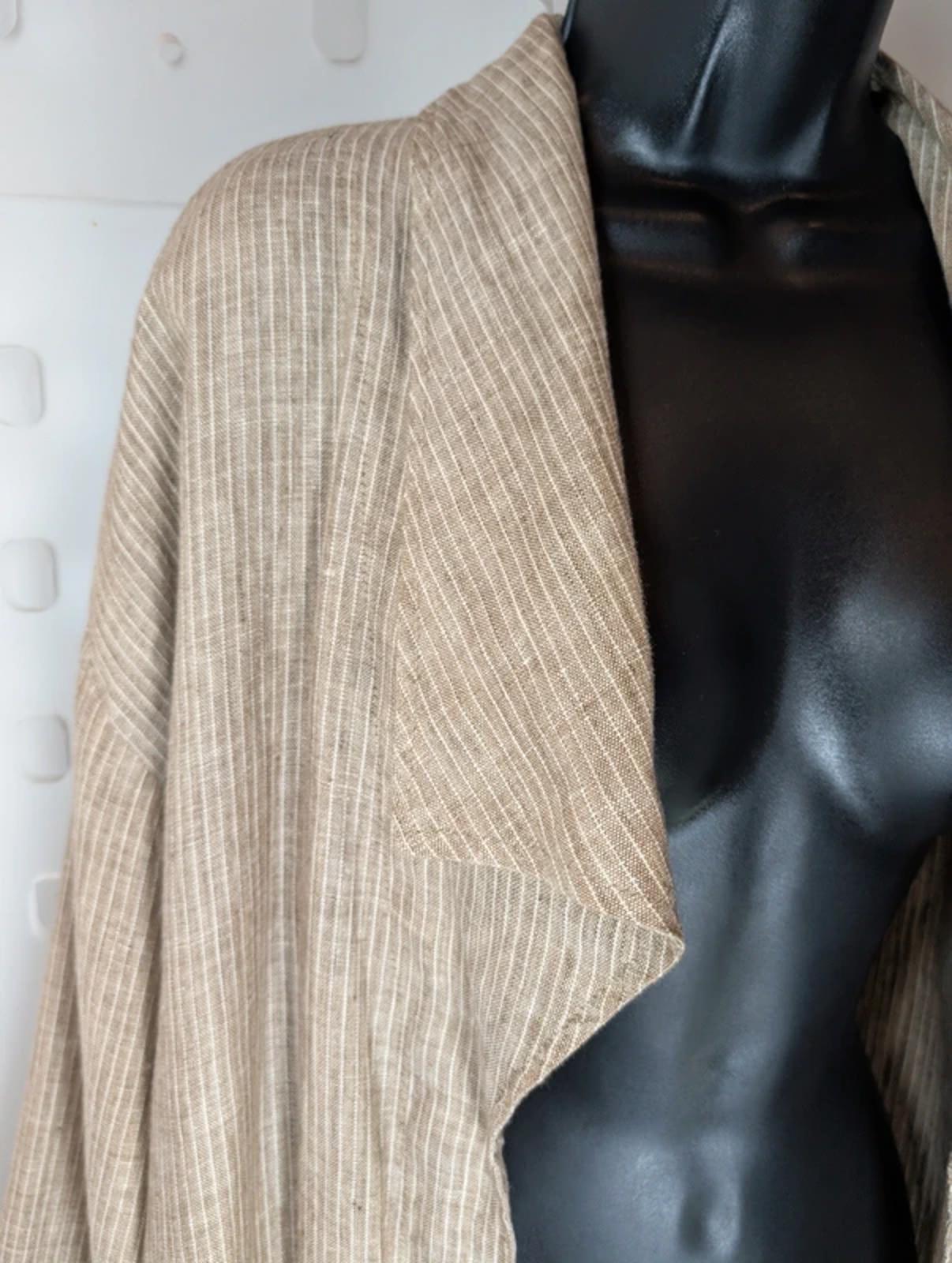 Desert Rose Linen Kimono Jacket Biscuit Pinstripe (Free Size)