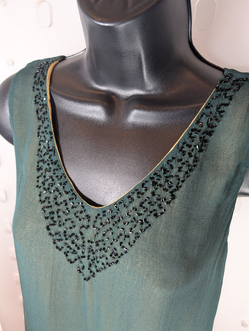 Adini sheer green beaded boho vest top – Size S